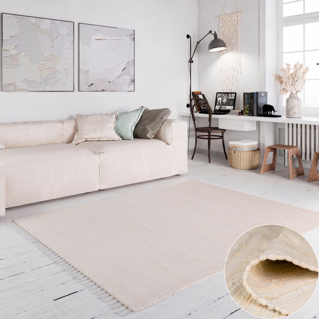 Home affaire Teppich »Wertingen«, rechteckig, Handweb Teppich, Uni Farben, 90% Baumwolle, handgewebt, Wohnzimmer