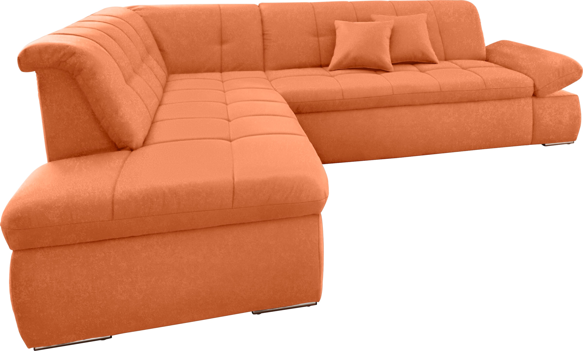 DOMO collection Ecksofa »NMoric incl. Zierkissen B/T/H: 273/216/80 cm L-Form«, Ottomanen-Abschluss, wahlweise mit Bettfunktion und Armlehnverstellung