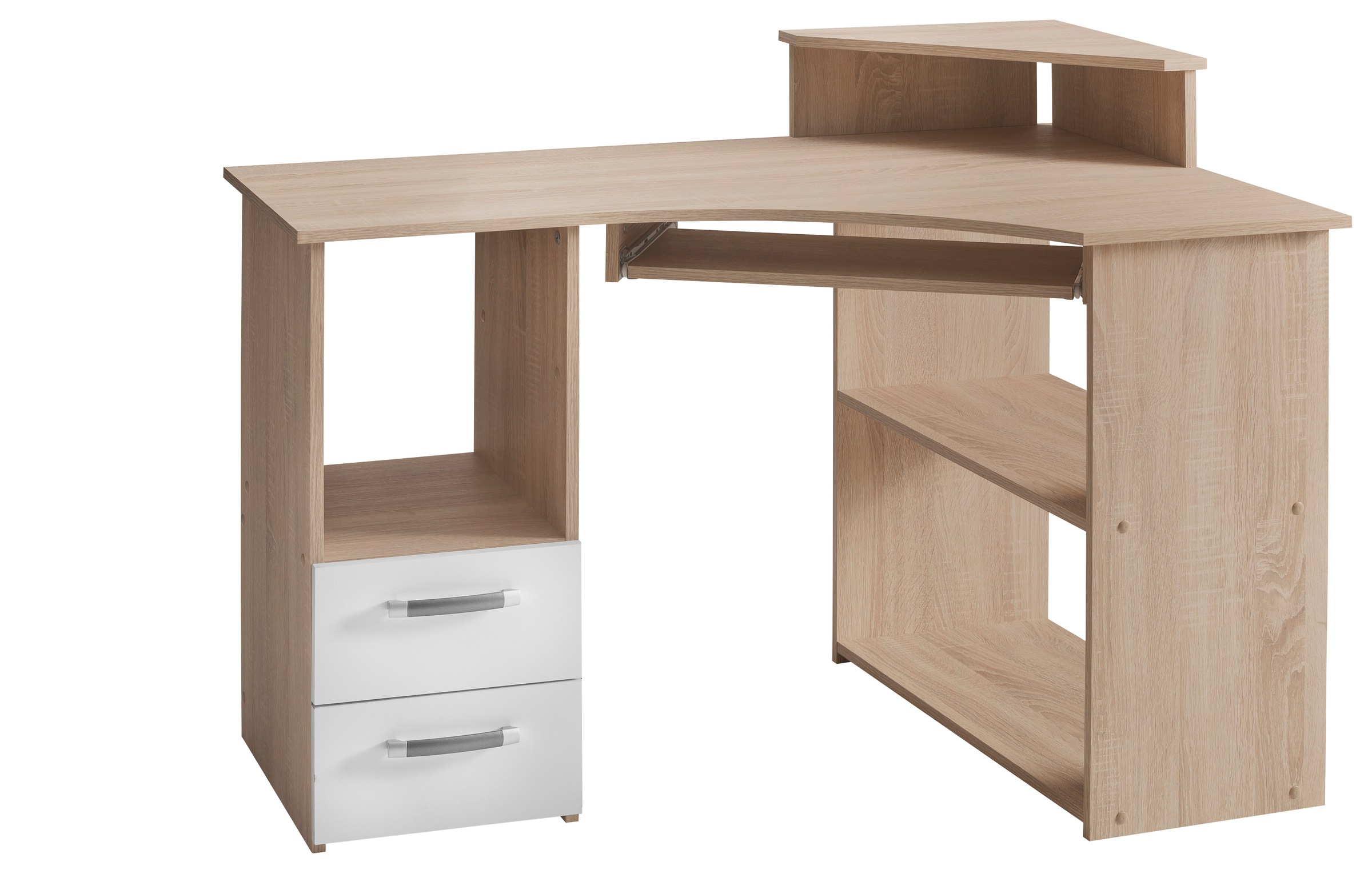 VOGL Möbelfabrik Schreibtisch »Sam«, Eckschreibtisch, Tastaturauszug, Monitoraufsatz & opt. Towerfach