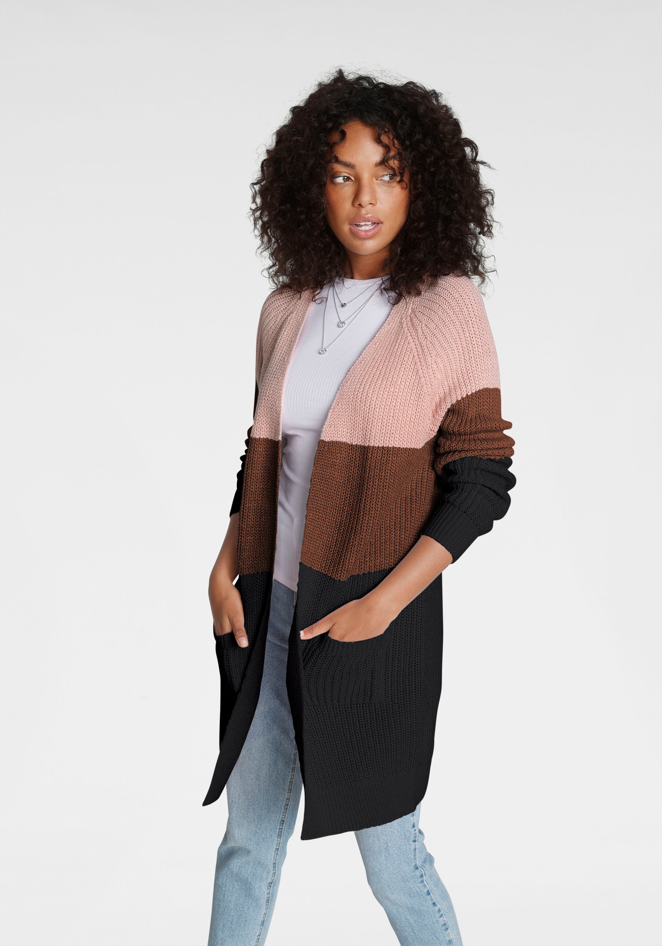 ONLY Longstrickjacke »ONLMANTANNA«, im Colorblocking - Dessin