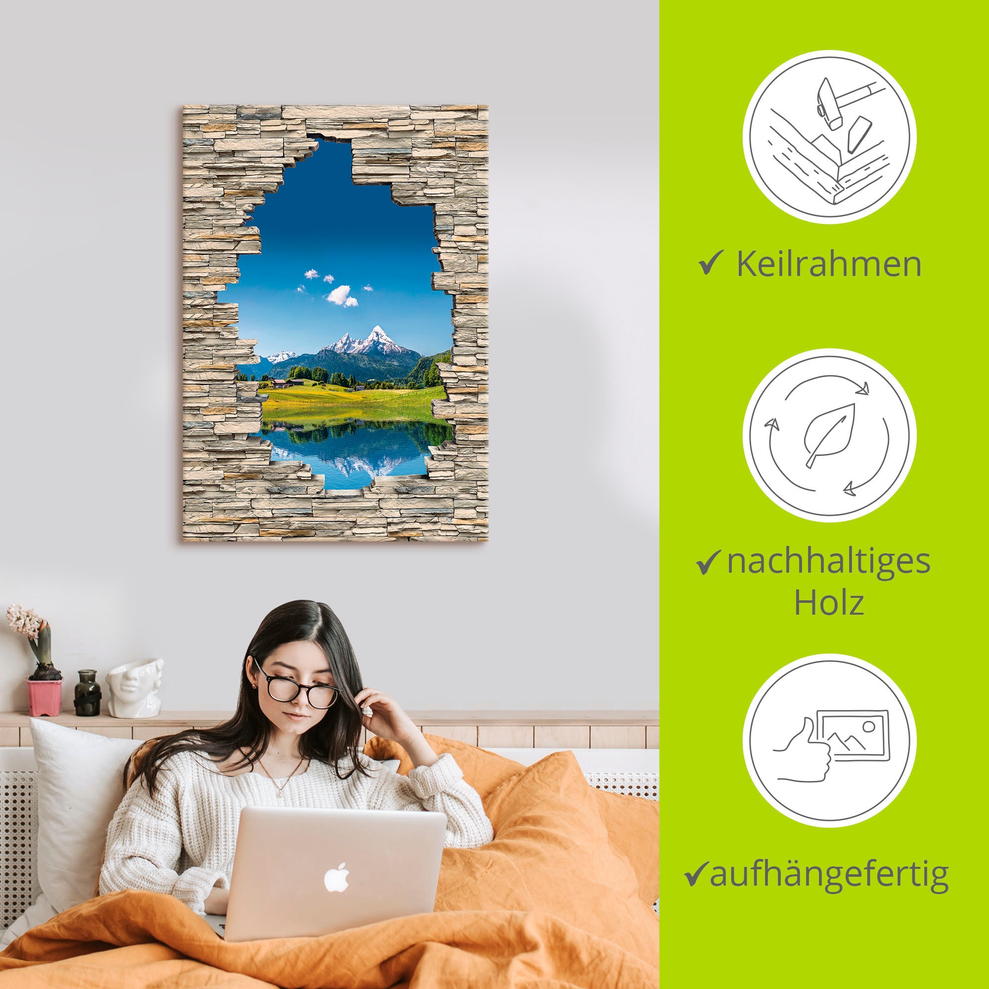 Artland Wandbild »Landschaft in den Alpen Blick Steinmauer«, Berge & Alpenbilder, (1 St.), als Leinwandbild in verschied. Grössen