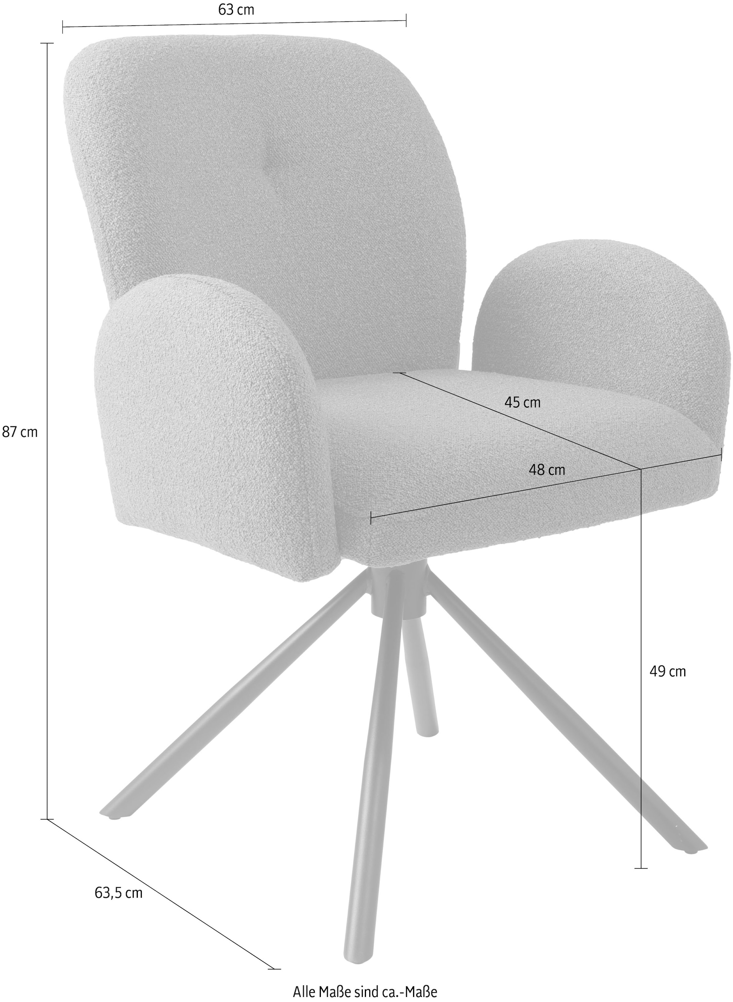 TOM TAILOR HOME Armlehnstuhl »PEBBLE ARMCHAIR«, (Set), 2 St., Webstoff Bouclé, Esszimmerstuhl, mit Armlehnen, 4-Fussgestell, 140 kg belastbar, drehbar
