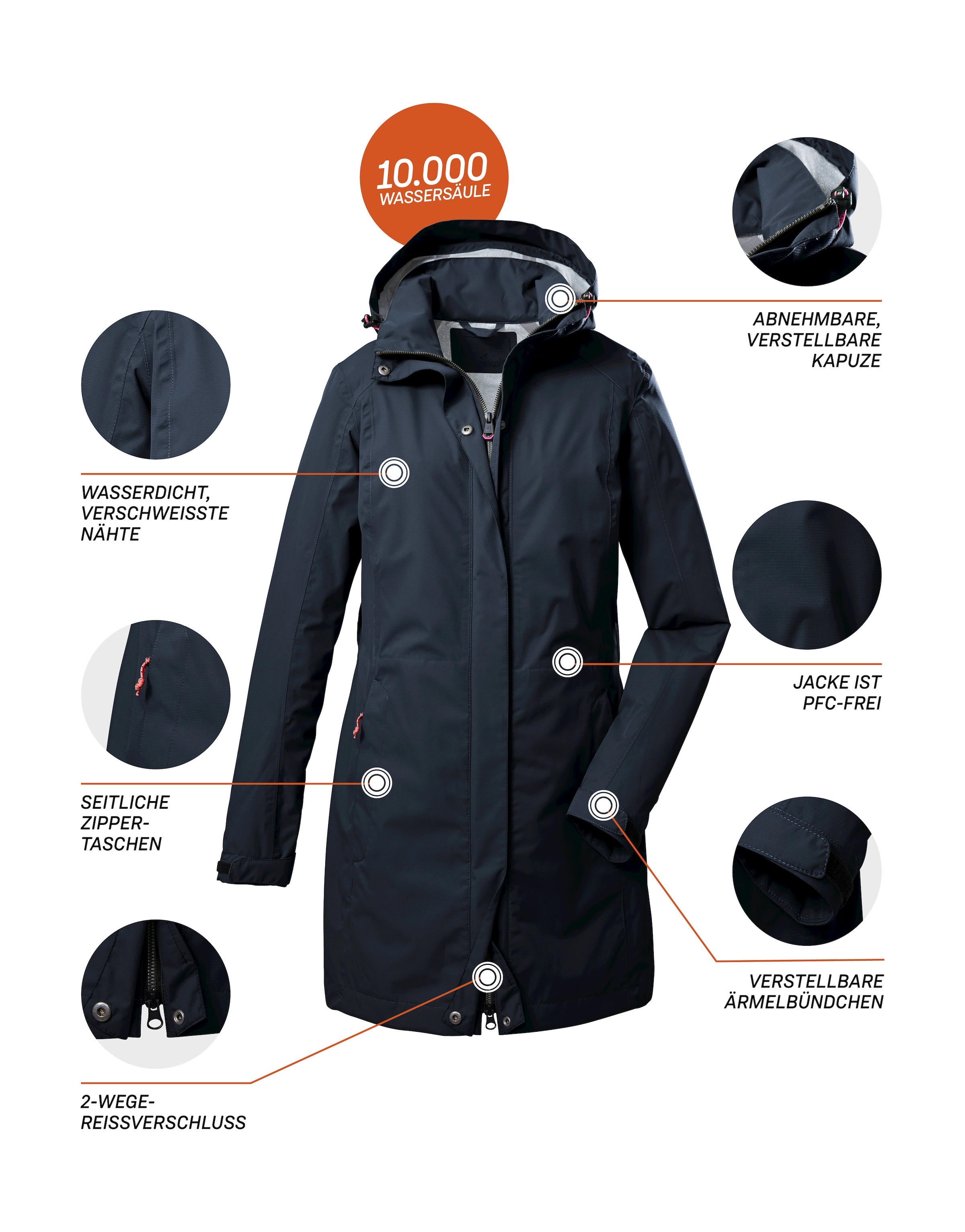 Killtec Parka »KOS 93 WMN PRK«, Wasserdichter, atmungsaktiver Parka mit abnehmbarer Kapuze
