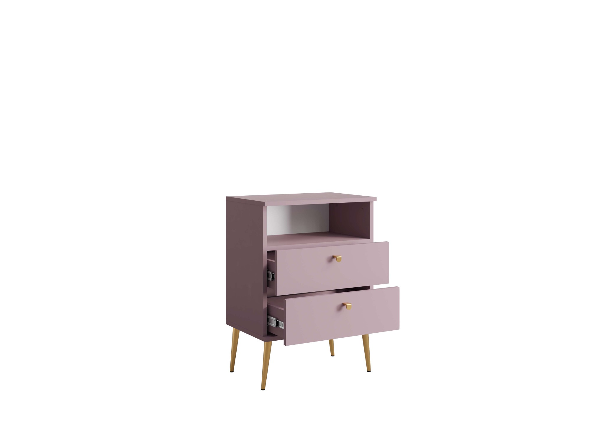 Home affaire Nachttisch »Elyria, Metallgriffe, FSC-zertifizierter Holzwerkstoff«, (Nachtkommode B/T/H 50/34/69cm), mit 2 Schubladen, 1 offenes Fach, viele Farben mit goldfarbenfb. Details