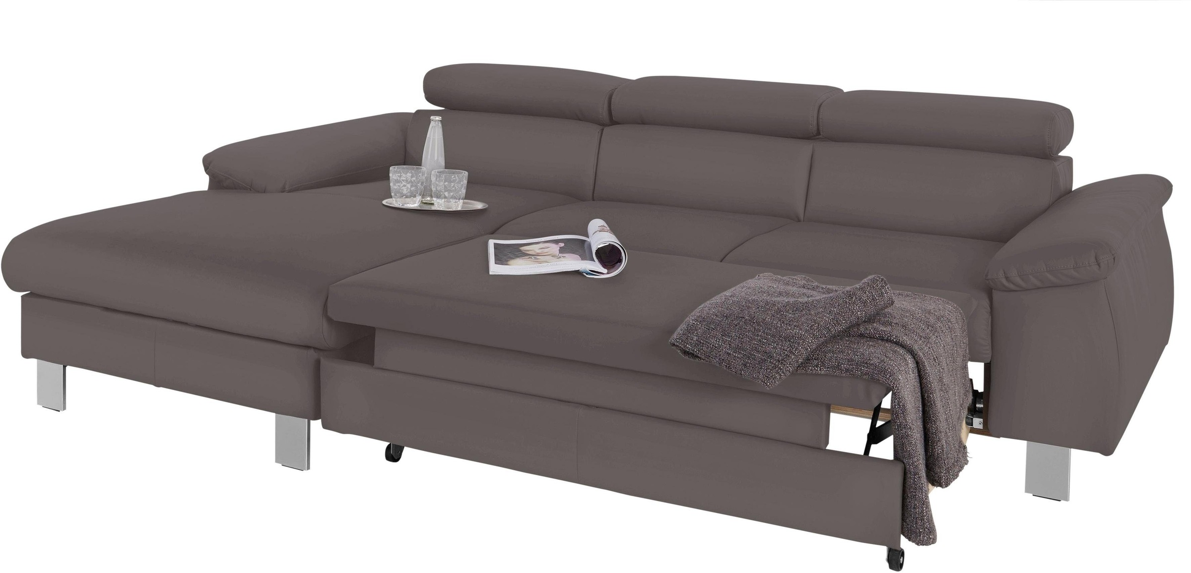 COTTA Polstergarnitur »Komaris L-Form«, (Set), Set bestehend aus: Ecksofa mit Kopfteilverstellung & Hocker