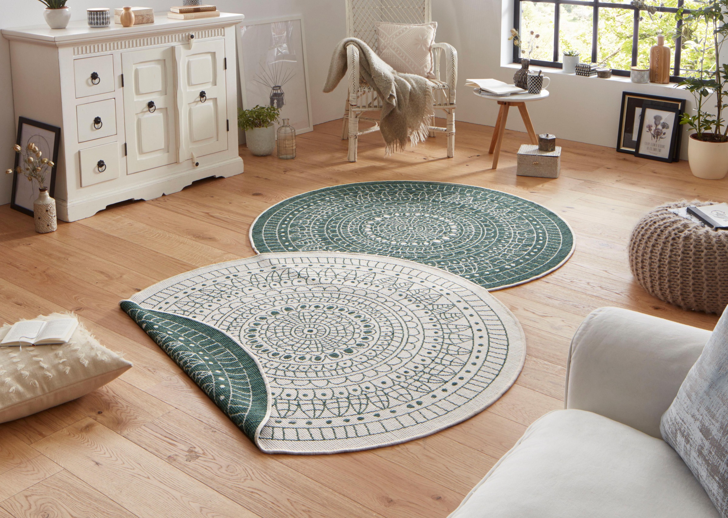 NORTHRUGS Teppich »Porto Wendeteppich«, rund, 5 mm Höhe, In-& Outdoor, Wetterfest, Balkon, Garten, Wohnzimmer, Wasserfest
