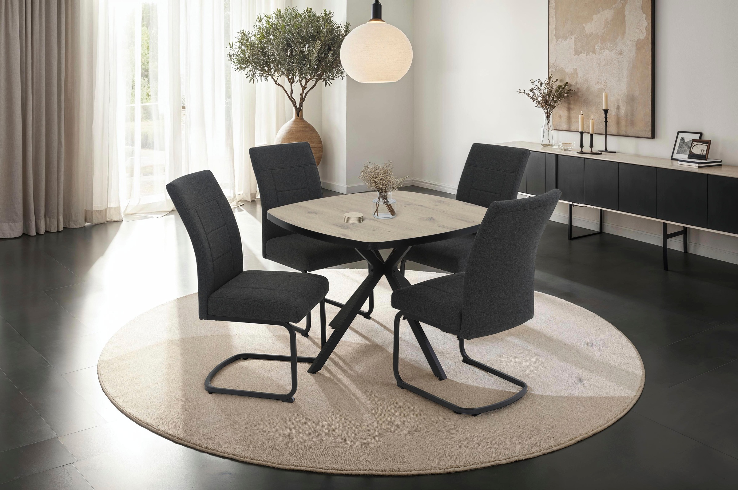 HELA Freischwinger »BRINDISI, Esszimmerstuhl«, (Set), 4 St., Webstoff-Flachgewebe, XL-Sitz,Federkorb,140kg belastbar,Zertifizierter "Waterfree" Stoff