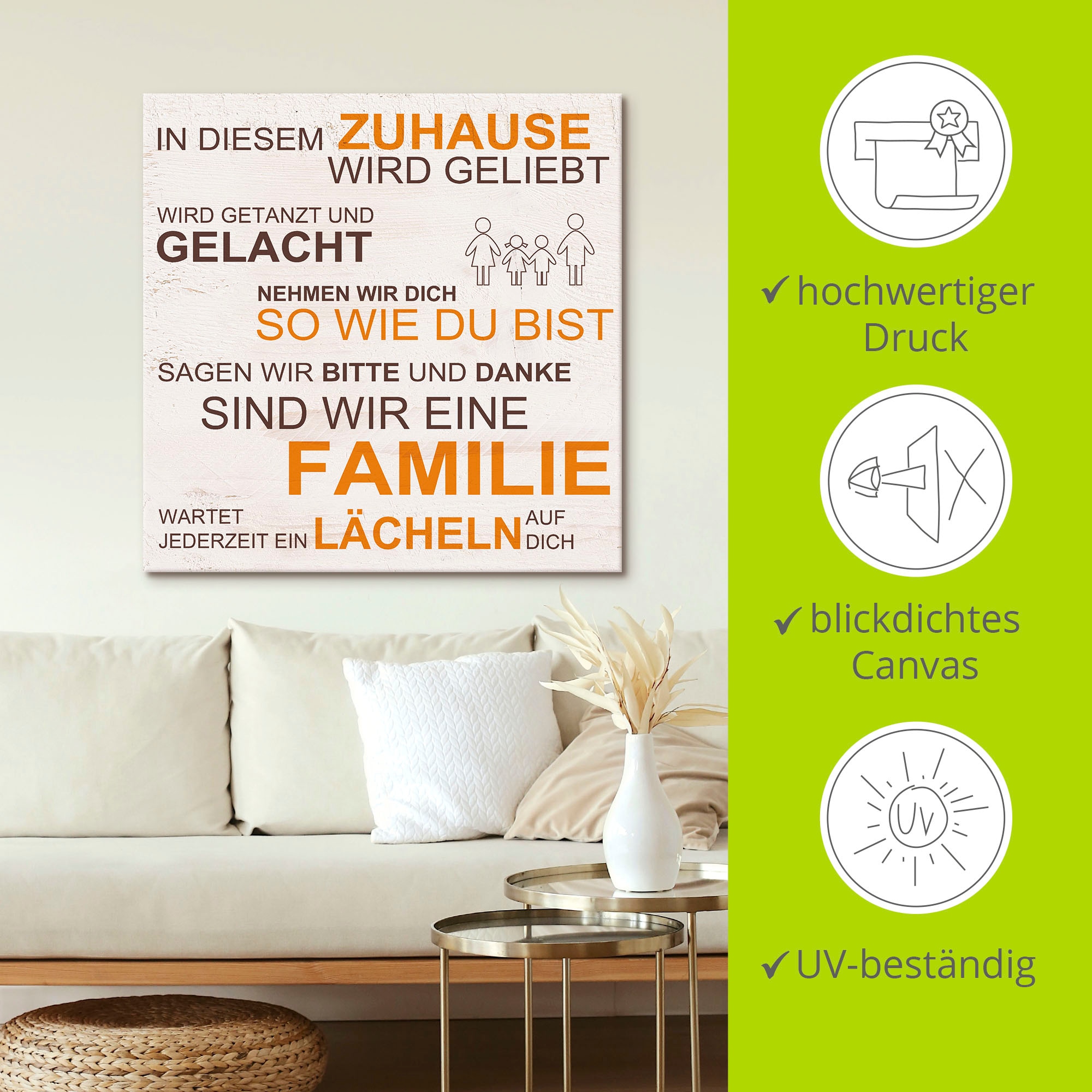 Artland Leinwandbild »In diesem Zuhause - beige«, Sprüche & Texte, (1 St.), auf Keilrahmen gespannt