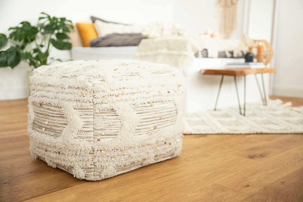 Kayoom Pouf »Pouf Bohist 425 50cm x 50cm«, (1 St.), handgefertigt, Unikat, sehr gut kombinierbar