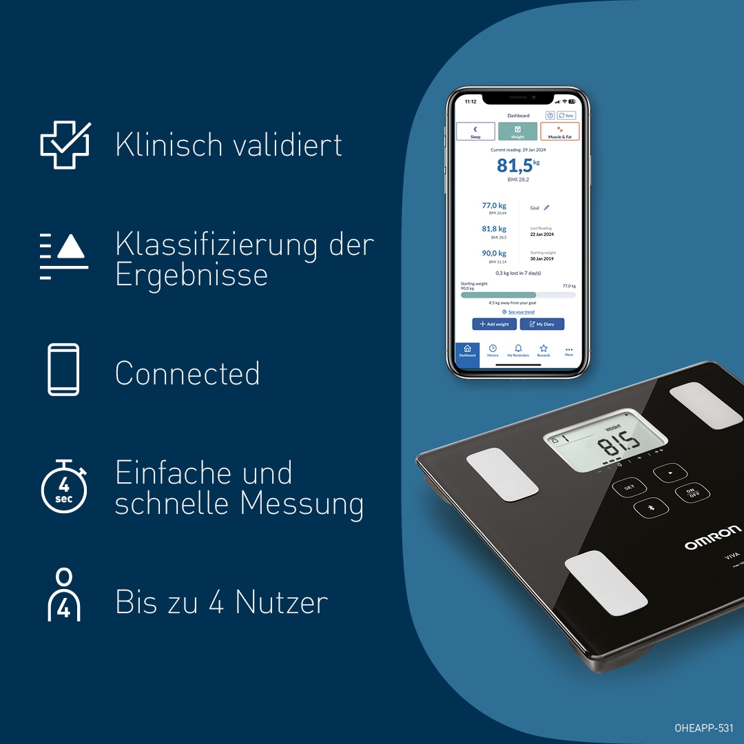 Omron Körper-Analyse-Waage »VIVA HBF-222T-EBK«, mit kostenloser App