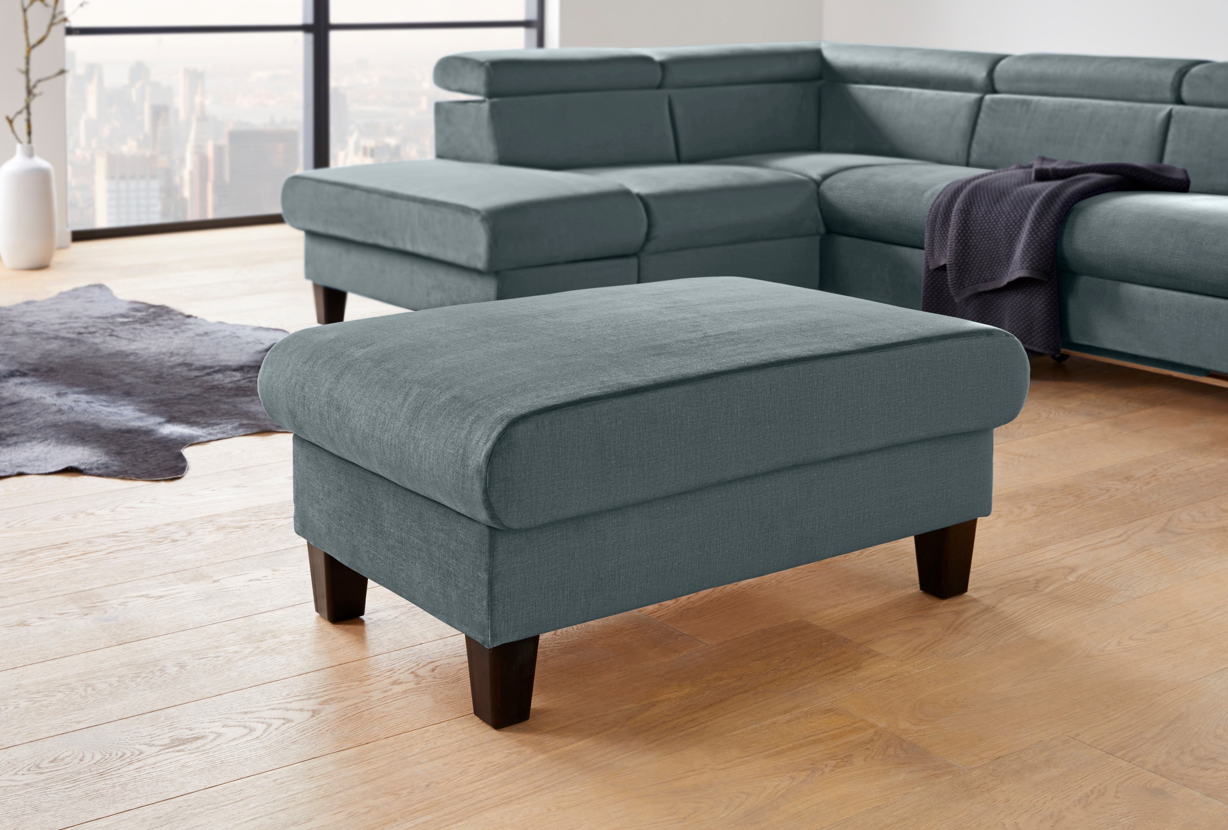 COTTA Polstergarnitur »Morven L-Form«, (Set), Set bestehend aus: Ecksofa mit Kopfteilverstellung & Hocker
