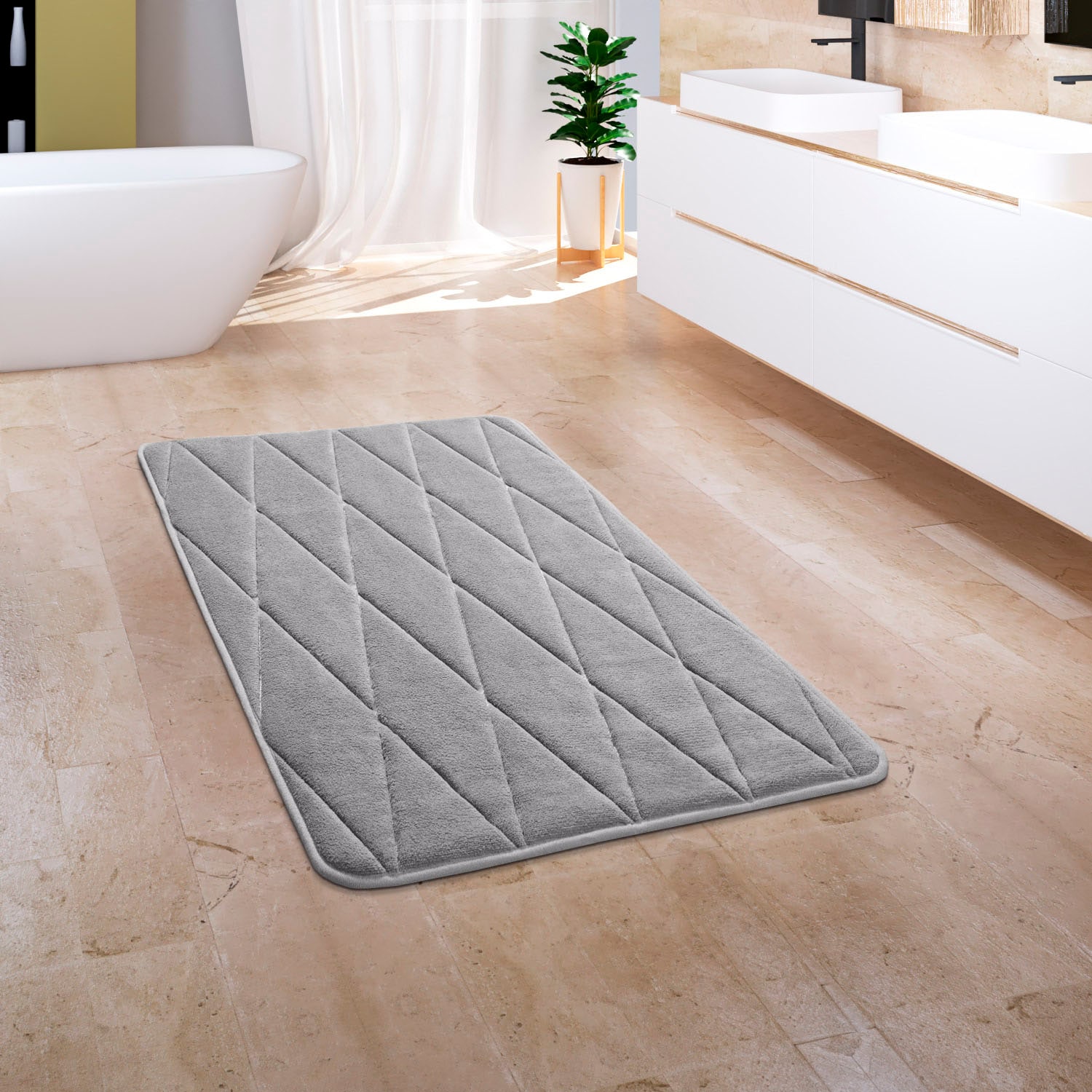 Paco Home Badematte »Corby 254, Memory-Schaum Effekt«, rutschhemmend beschichtet, fussbodenheizungsgeeignet, Badteppich, Uni Farben, Rauten Muster, Hoch-Tief Effekt