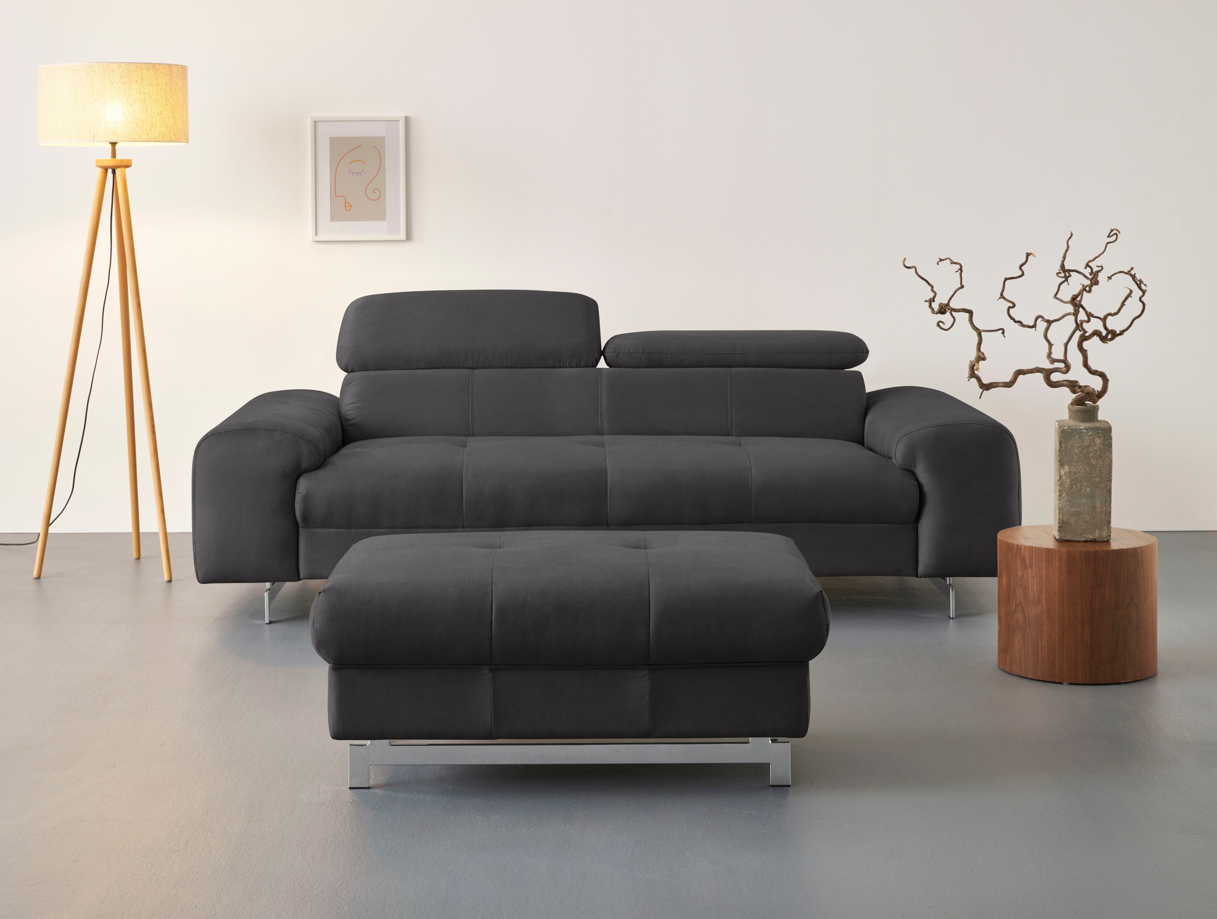 COTTA 3-Sitzer »Chef«, Big-Sofa mit Kopfteilverstellung, edle Metallkufen