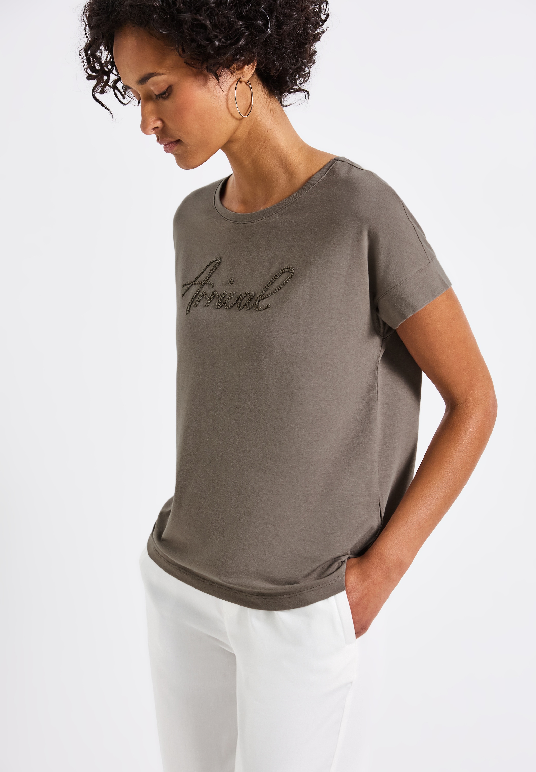STREET ONE Shirttop, mit Wording-Stickerei
