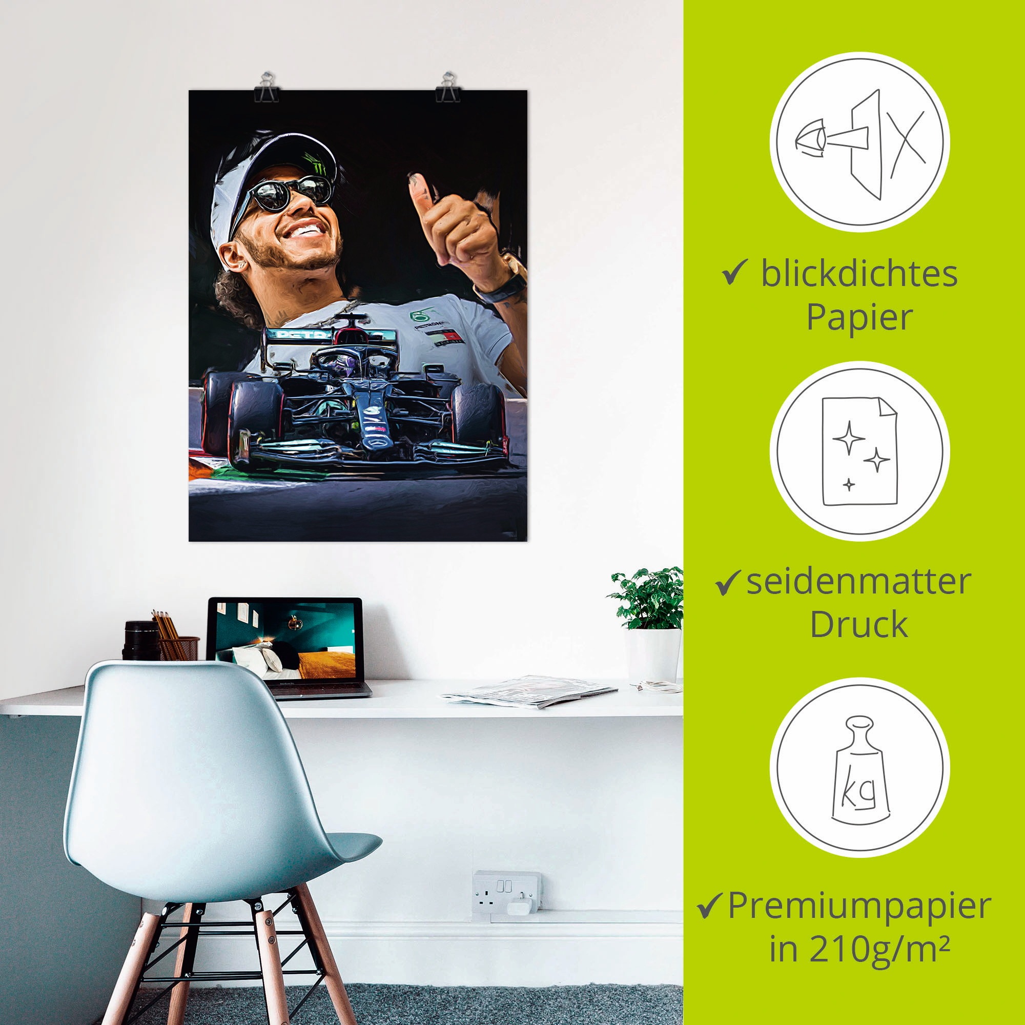 Artland Wandbild »Sir Lewis Hamilton alias LH44«, Auto, (1 St.), als Alubild, Outdoorbild, Leinwandbild, Poster in verschied. Grössen