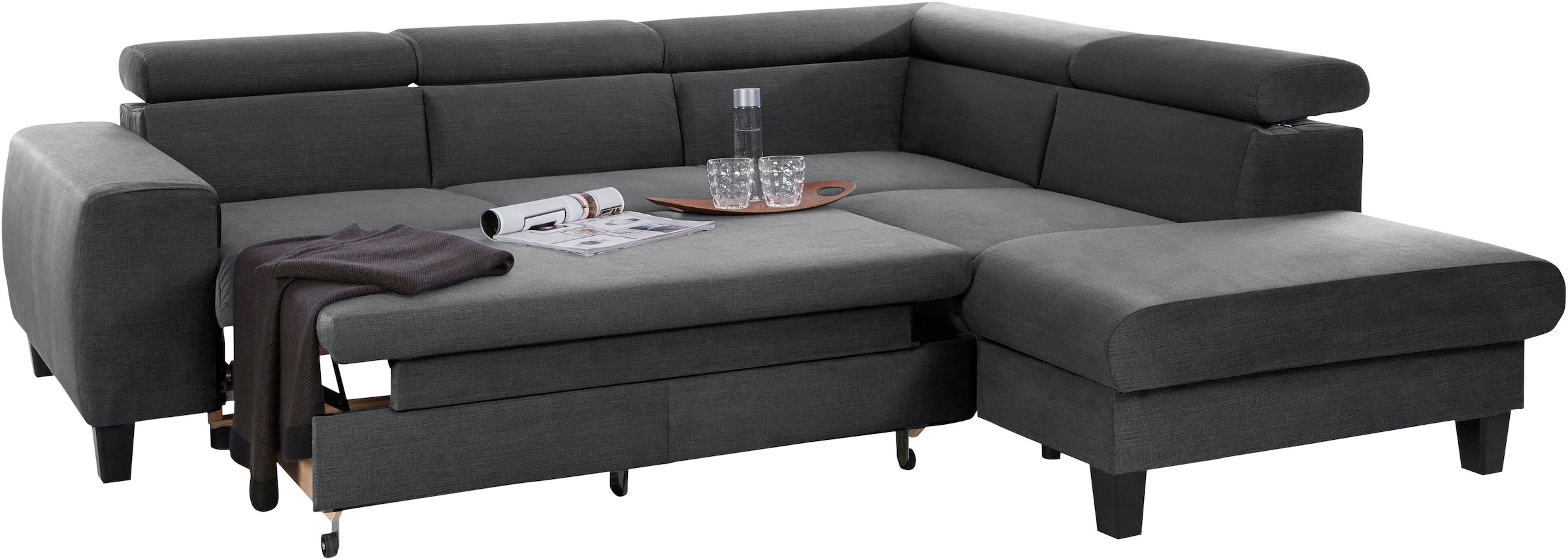 COTTA Polstergarnitur »Morven L-Form«, (Set), Set bestehend aus: Ecksofa mit Kopfteilverstellung & Hocker