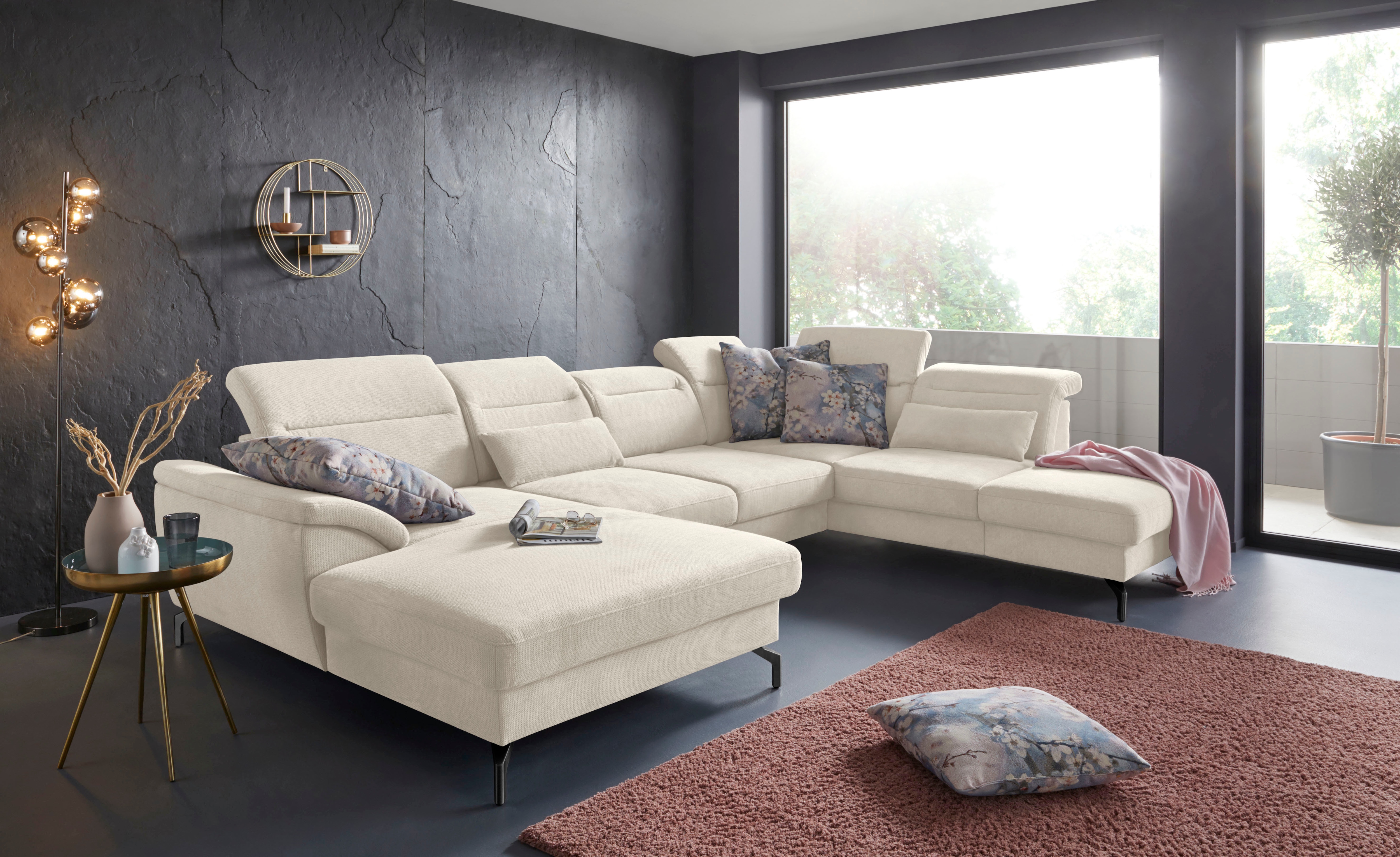 sit&more Wohnlandschaft "Percy U-Form" 15 cm Fusshöhe, Sitztiefenverstellung, wahlweise in 2 Fussfarben