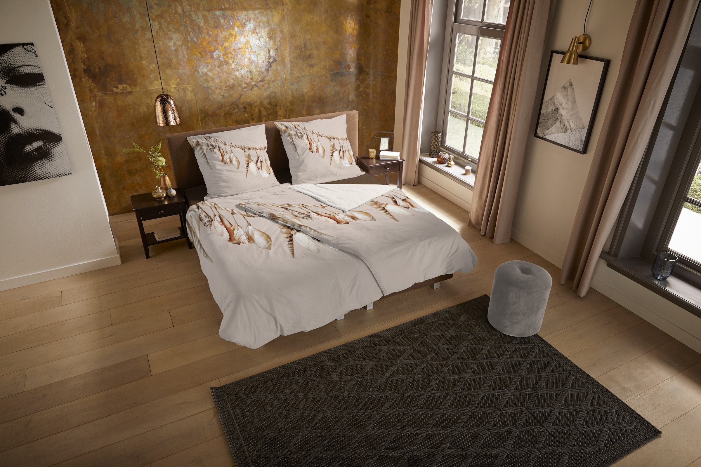 PURE luxury collection Wendebettwäsche »Ibiza«, Mikrofaser, Pflegeleicht, Reissverschluss, Wendeoptik, Muscheln, Sand