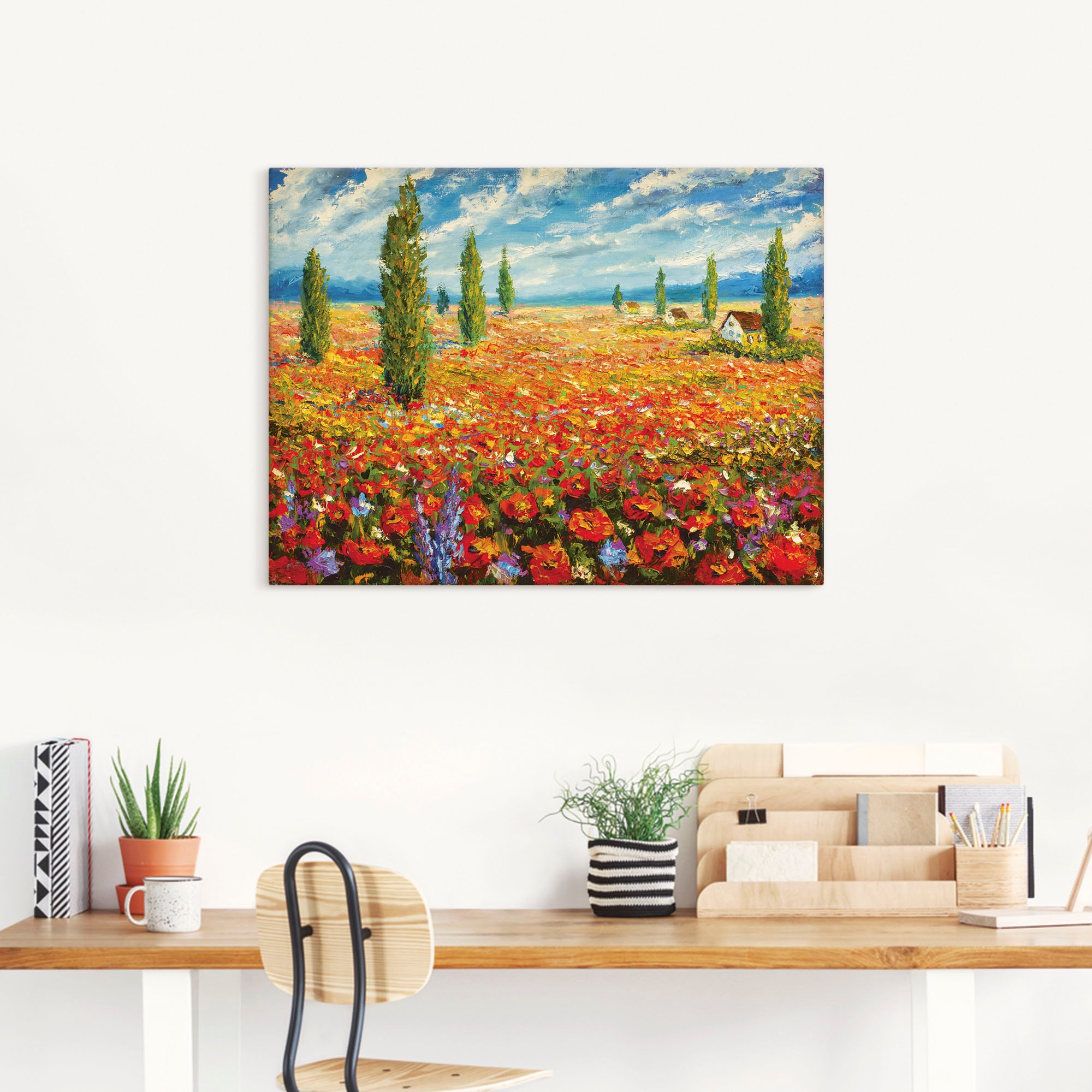Artland Leinwandbild "Mohnblumenwiese" Blumenwiese 1 Stk. tlg. auf Holzrahmen gespannt