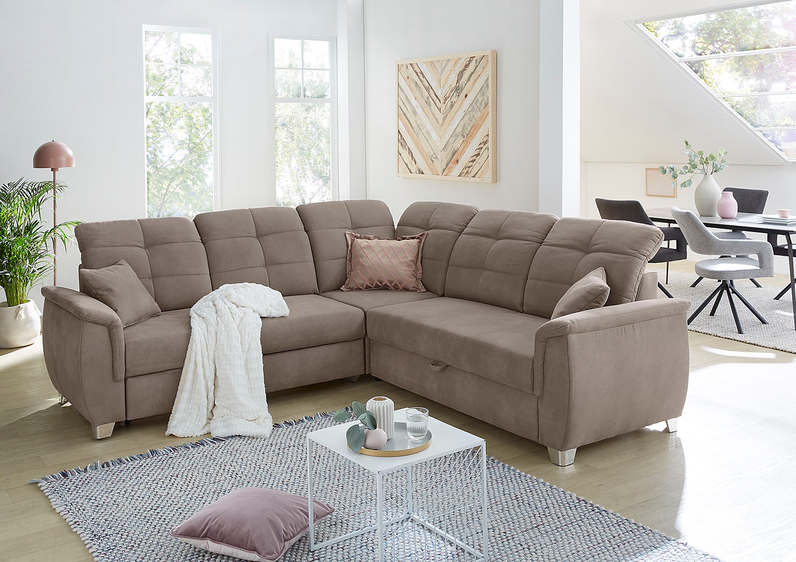 Jockenhöfer Gruppe Ecksofa Udine, verstellbare Kopfteile, Gästebett- und Relaxfunktion