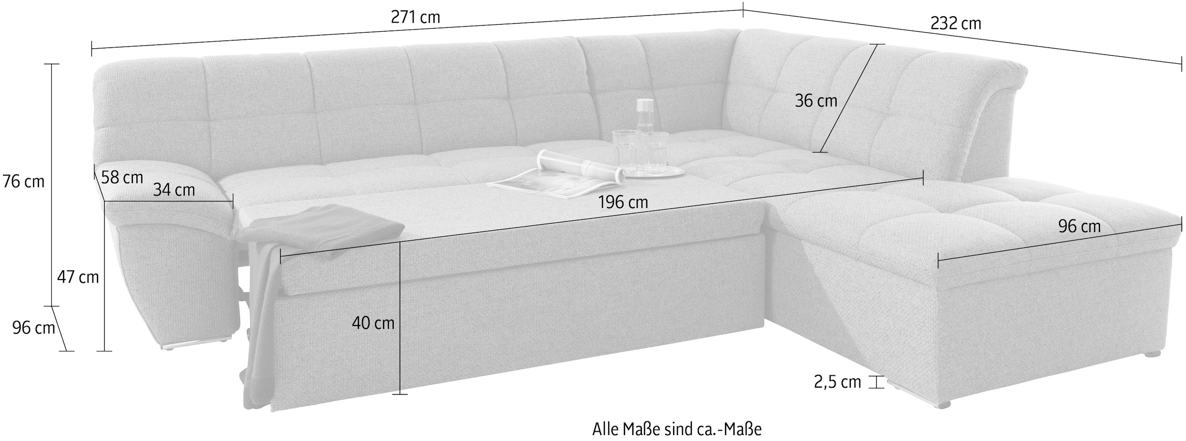 DOMO collection Ecksofa »Lagoa L-Form«, wahlweise mit Bettfunktion, frei im Raum stellbar, grosse Farbvielfalt