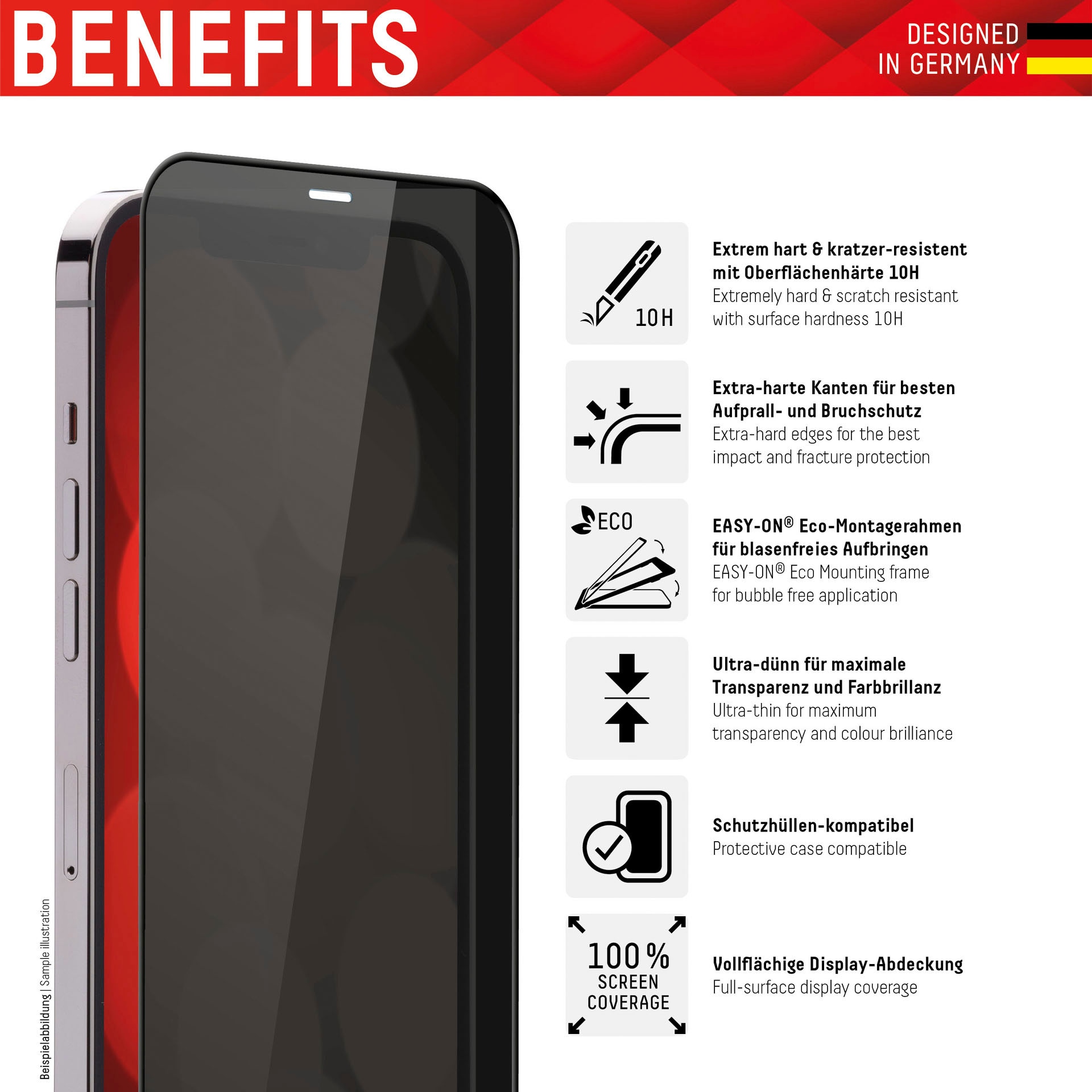 Displex Displayschutzglas »Privacy Glass FC - iPhone 14«, für Apple iPhone 13/13 Pro-Apple iPhone 14-Apple iPhone 16e