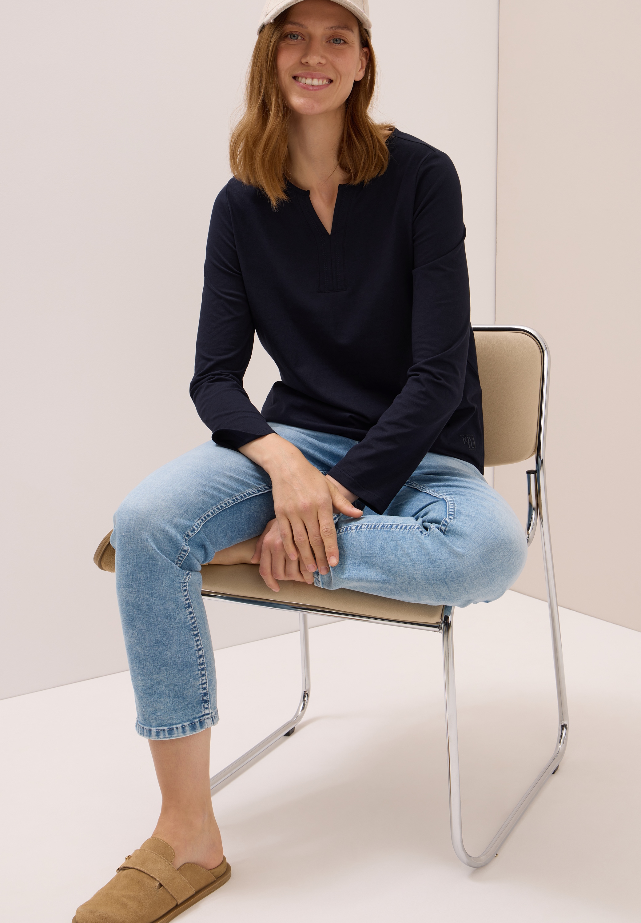 Cecil Tunikashirt, Split Neck, unifarben