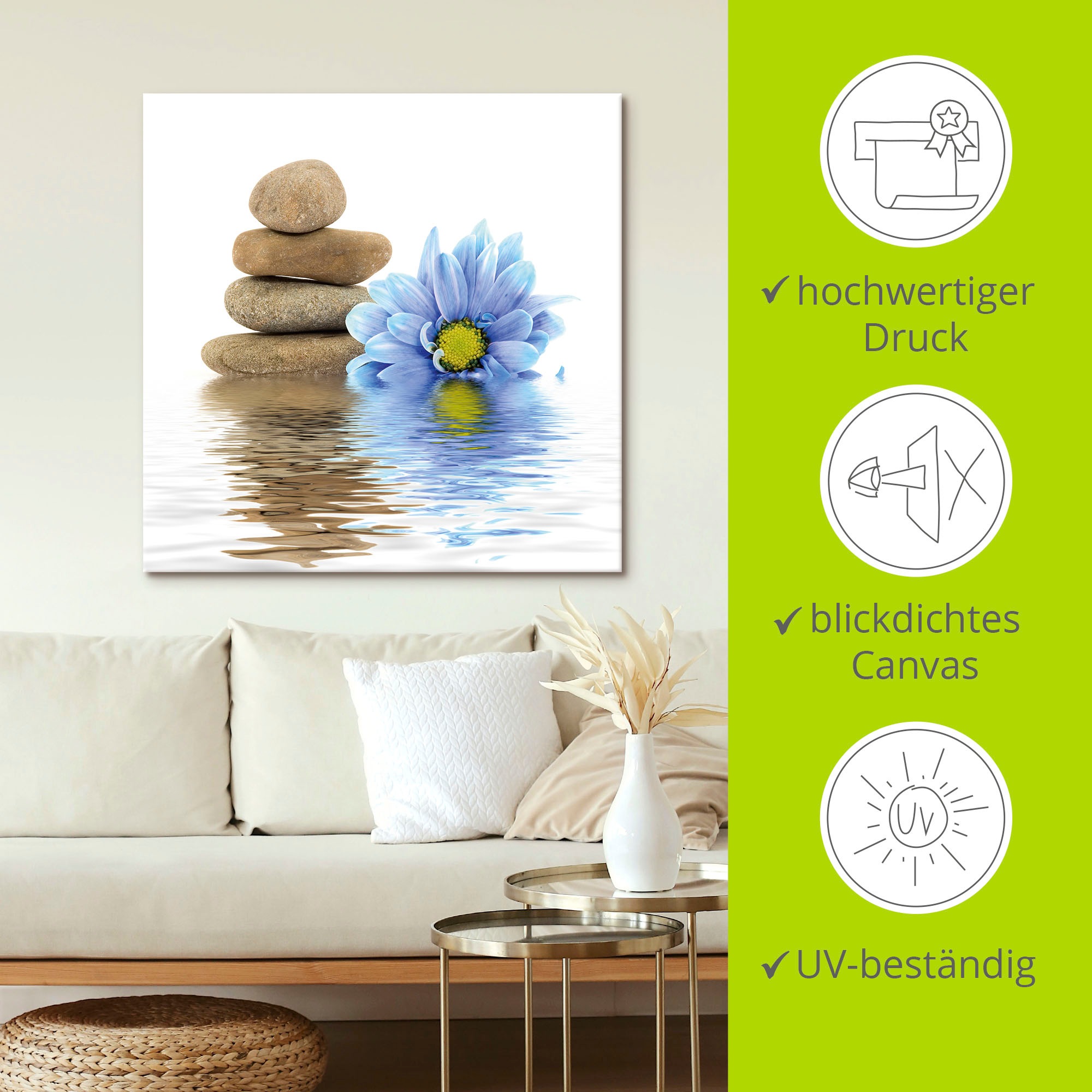 Artland Wandbild »Therapie-Steine mit einzelnen Blumen«, Zen, (1 St.), als Leinwandbild, Wandaufkleber in verschied. Grössen