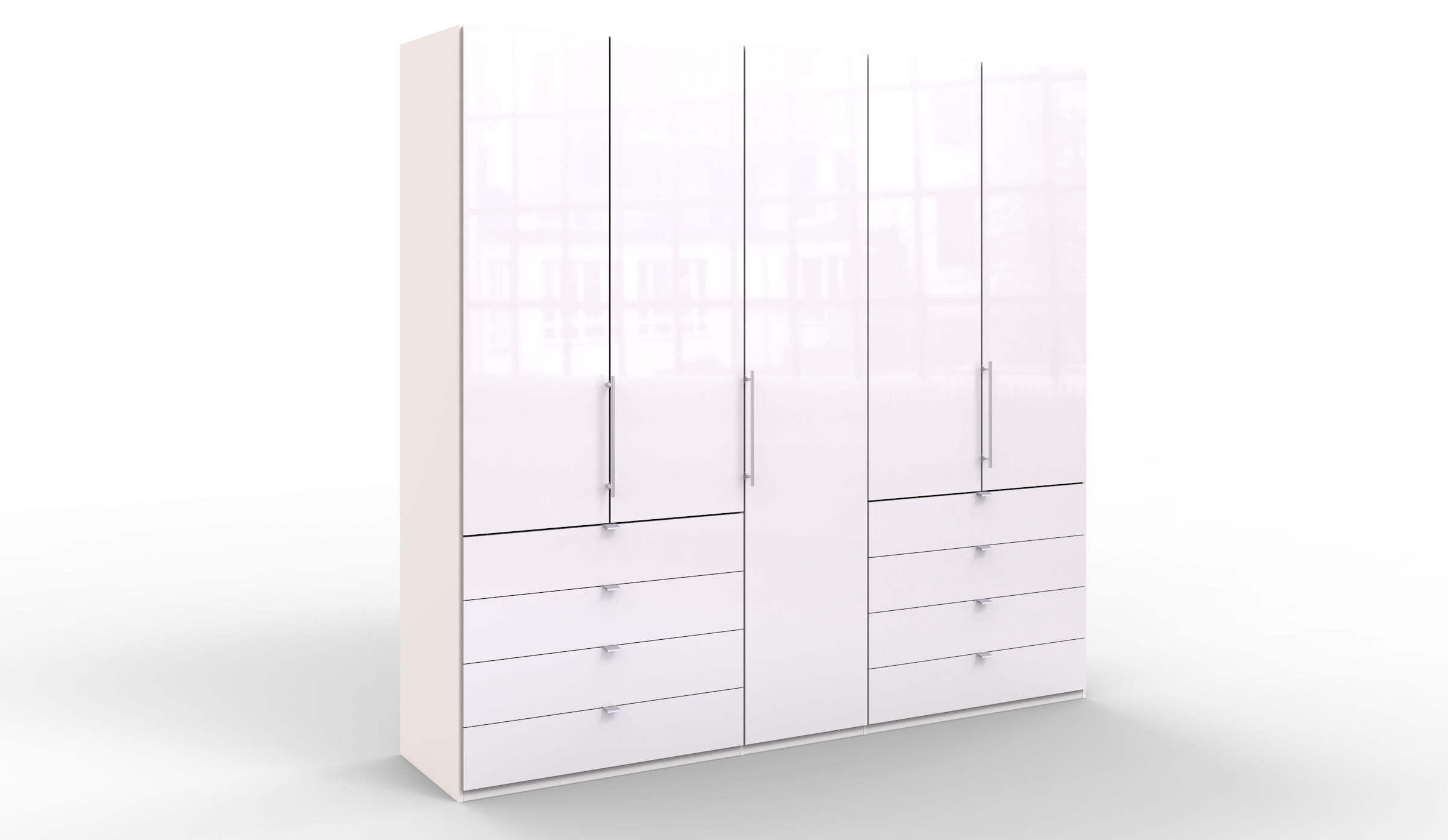 WIEMANN Falttürenschrank »Loft, hochwertige Glasfront, Metallgriffe, viel Stauraum«, (3 Breiten: 200cm/250cm/300cm, Höhe: 236cm), Qualität trifft edles Design, 8 Schubkästen, 6 Türen