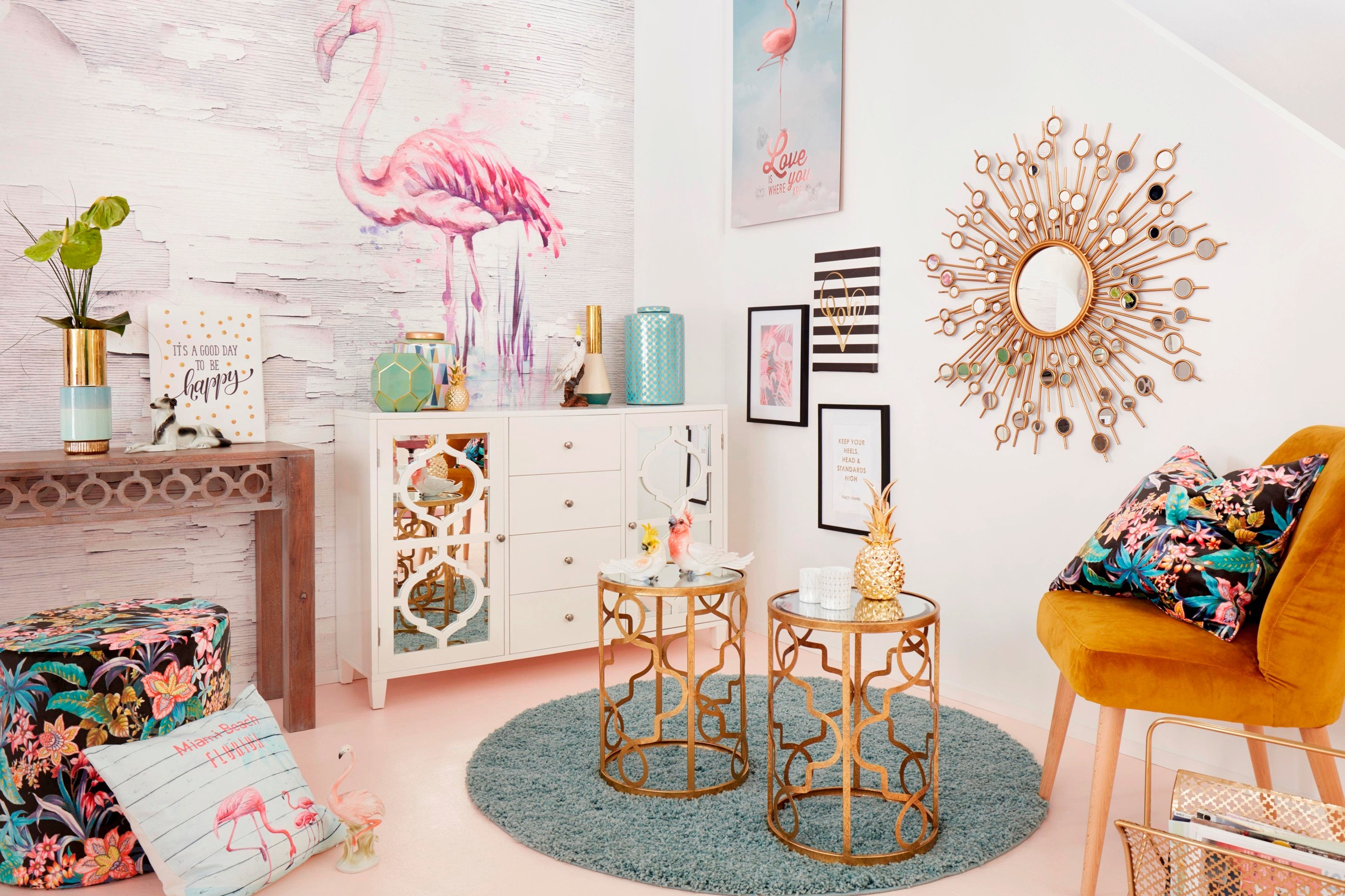 Komar Vliestapete »Digitaldruck Vlies - Pink Flamingo - Grösse 200 x 250 cm«, bedruckt, Wohnzimmer, Schlafzimmer