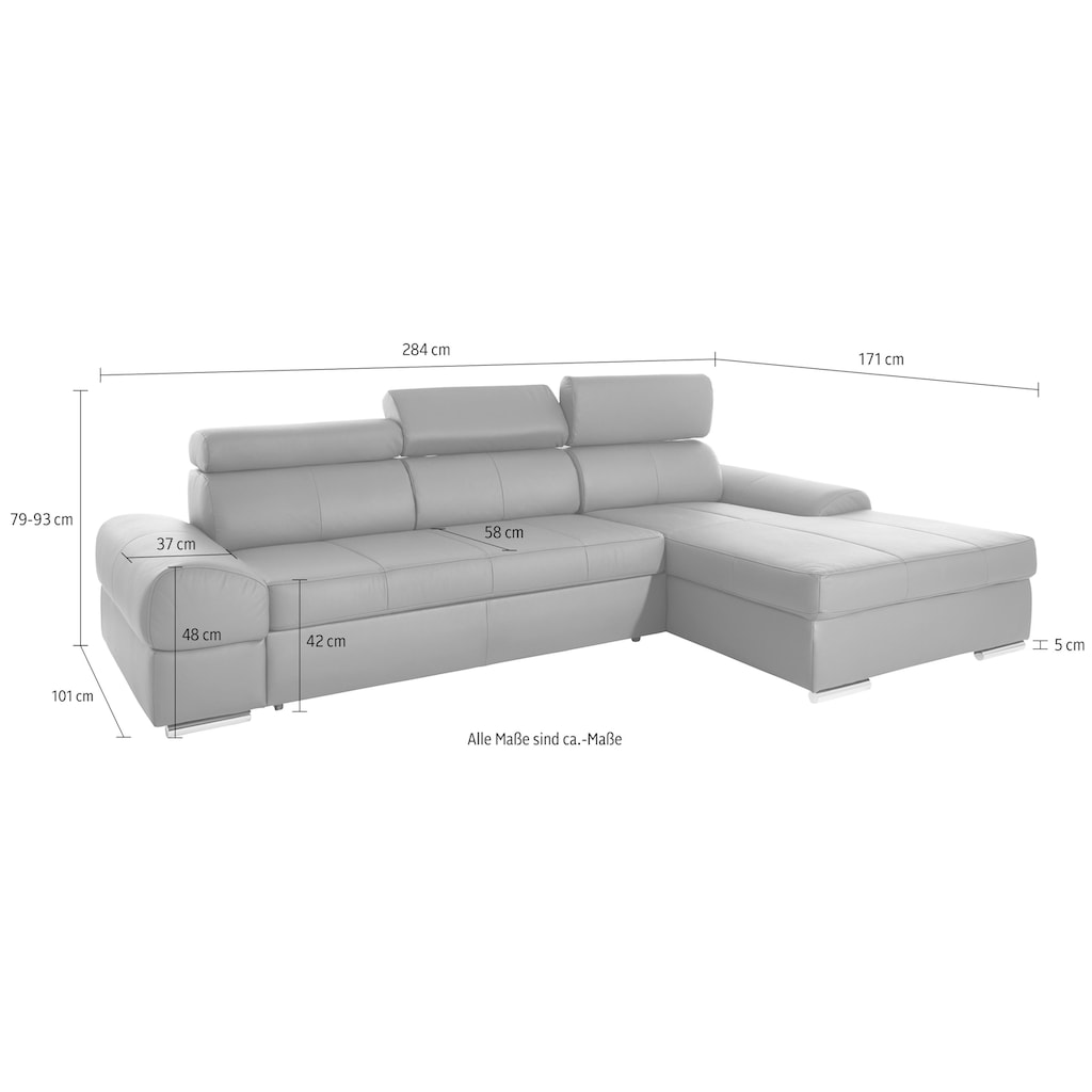 sit&more Ecksofa Broadway, mit verstellbaren Kopfteilen, wahlweise mit Bettfunktion