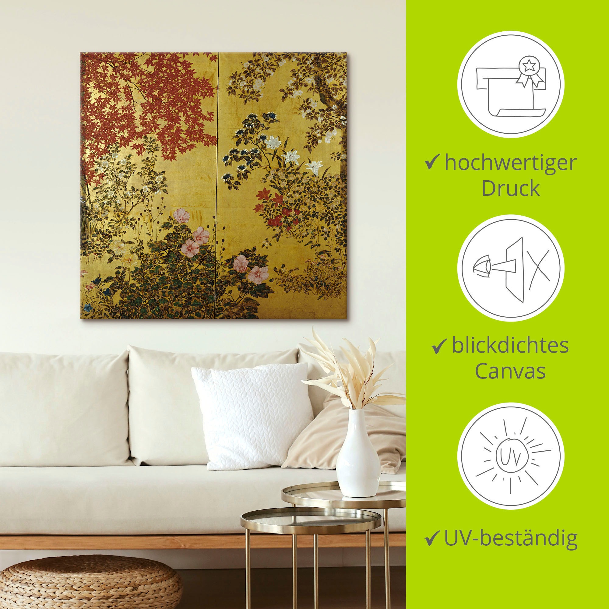 Artland Wandbild »Japanischer Wandschirm 18. Jahrhundert«, Pflanzen, (1 St.), als Leinwandbild, Poster, Wandaufkleber in verschied. Grössen