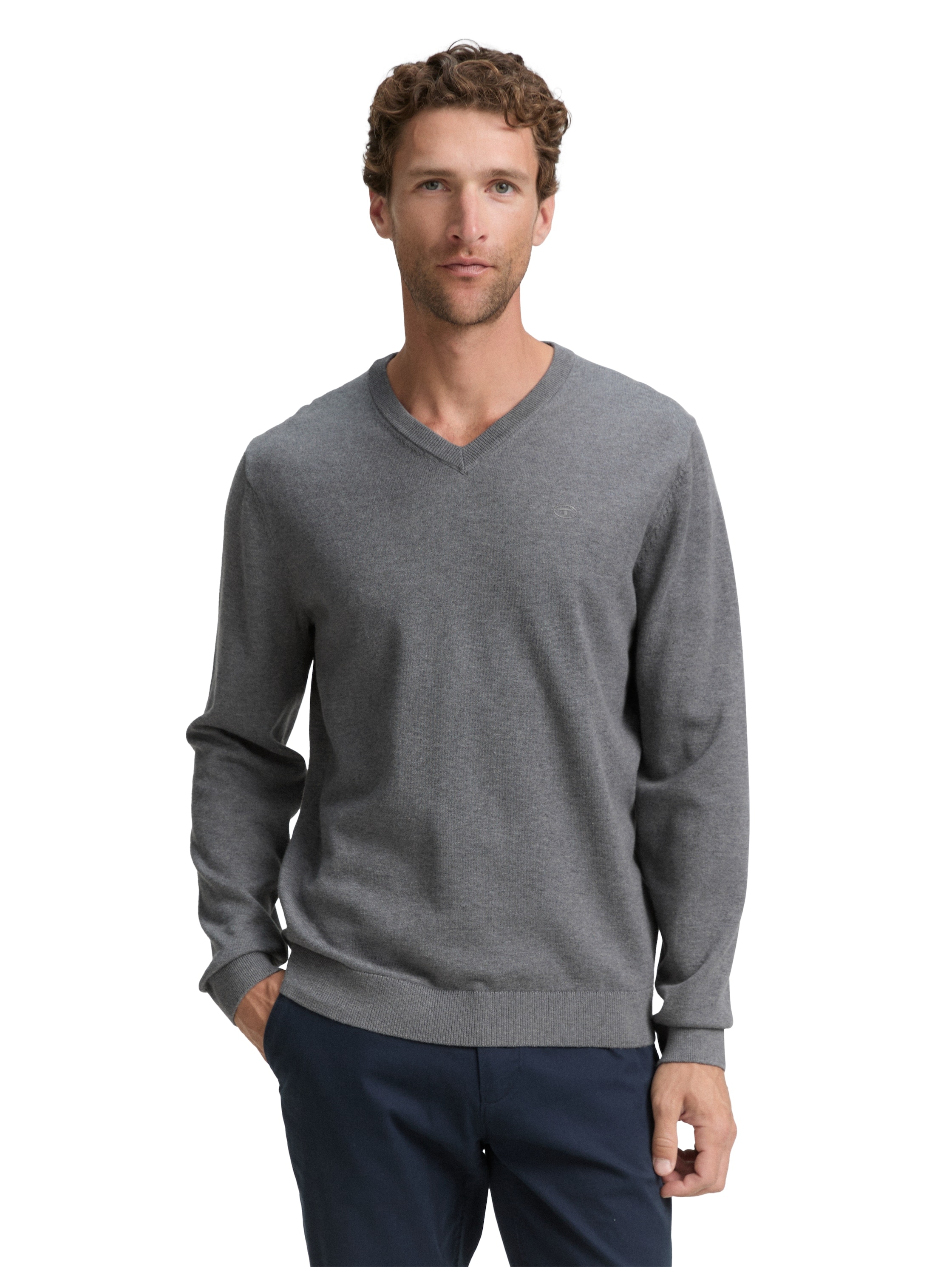 TOM TAILOR V-Ausschnitt-Pullover mit kleiner Logo-Stickerei