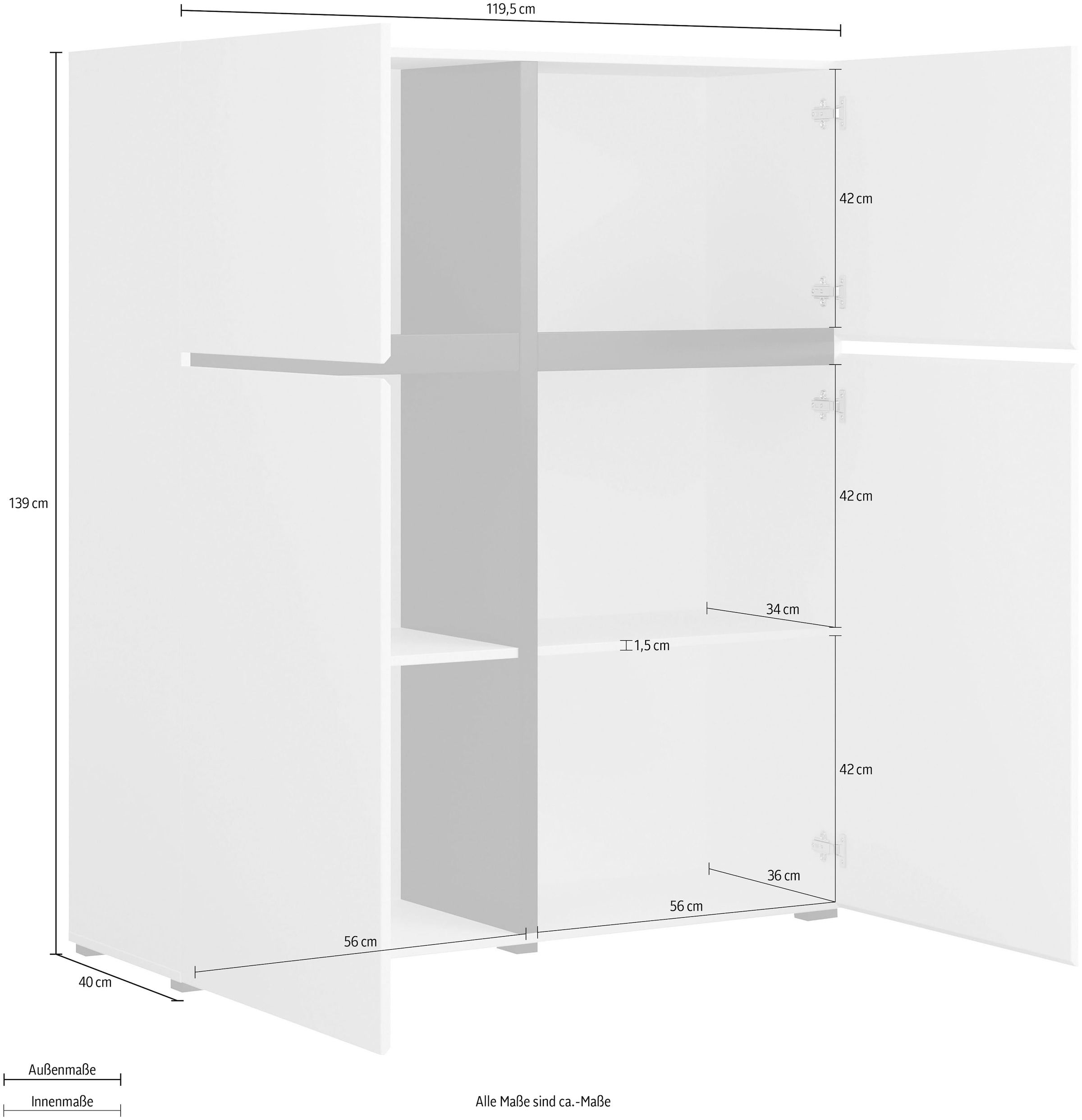 INOSIGN Highboard »Cross, moderne grifflose Hochkommode mit 4 Türen,Türkommode«, Hochschrank, Höhe 139 cm mit viel Stauraum, Einlegeböden verstellbar