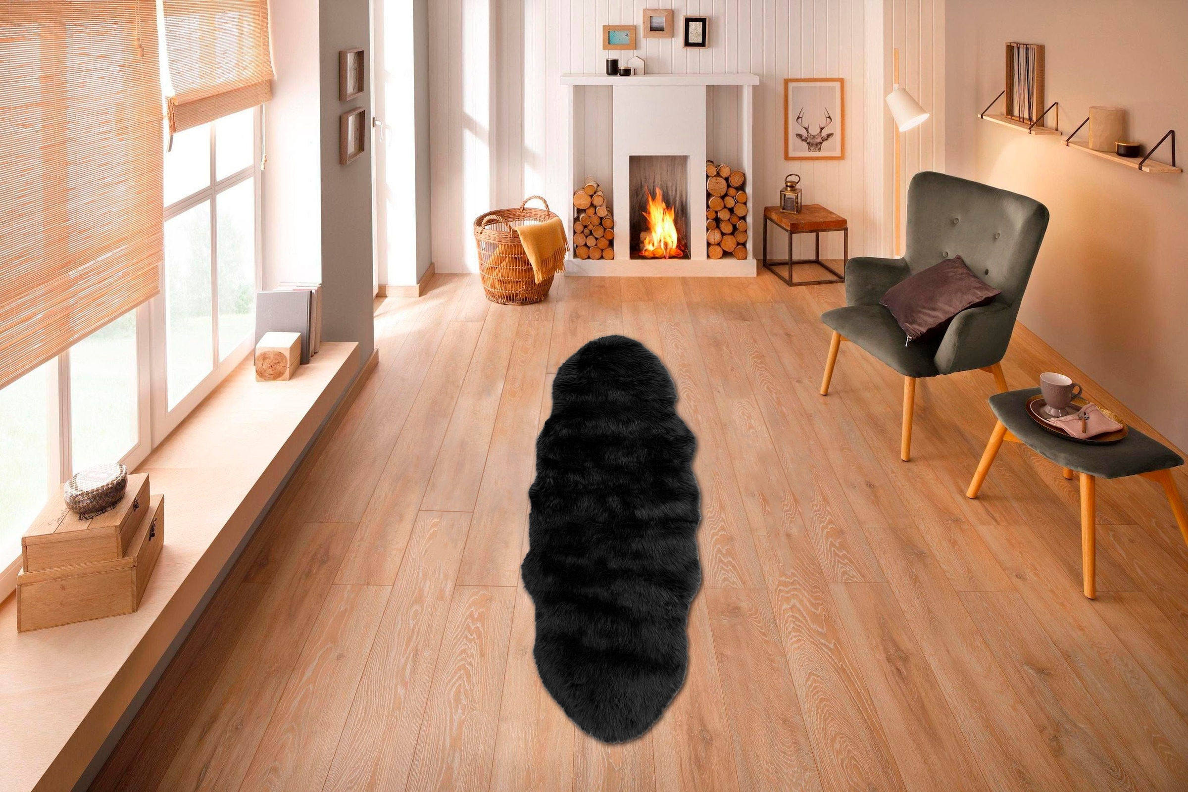 Home affaire Fellteppich »Valeria«, fellförmig, 60 mm Höhe, Kunstfell Teppich rund, besonders weich und flauschig, fussbodenheizungsgeeignet, pflegeleicht, ideale Teppiche für Wohnzimmer, Schlafzimmer und Esszimmer