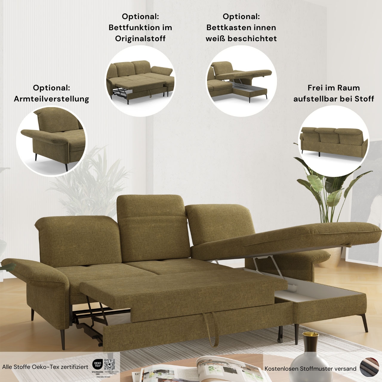 sit&more Ecksofa »Emely, inkl. Sitztiefenverstellung«, wahlweise mit Bettfunktion,Bettkasten,Kopf- & Armteilverstellung