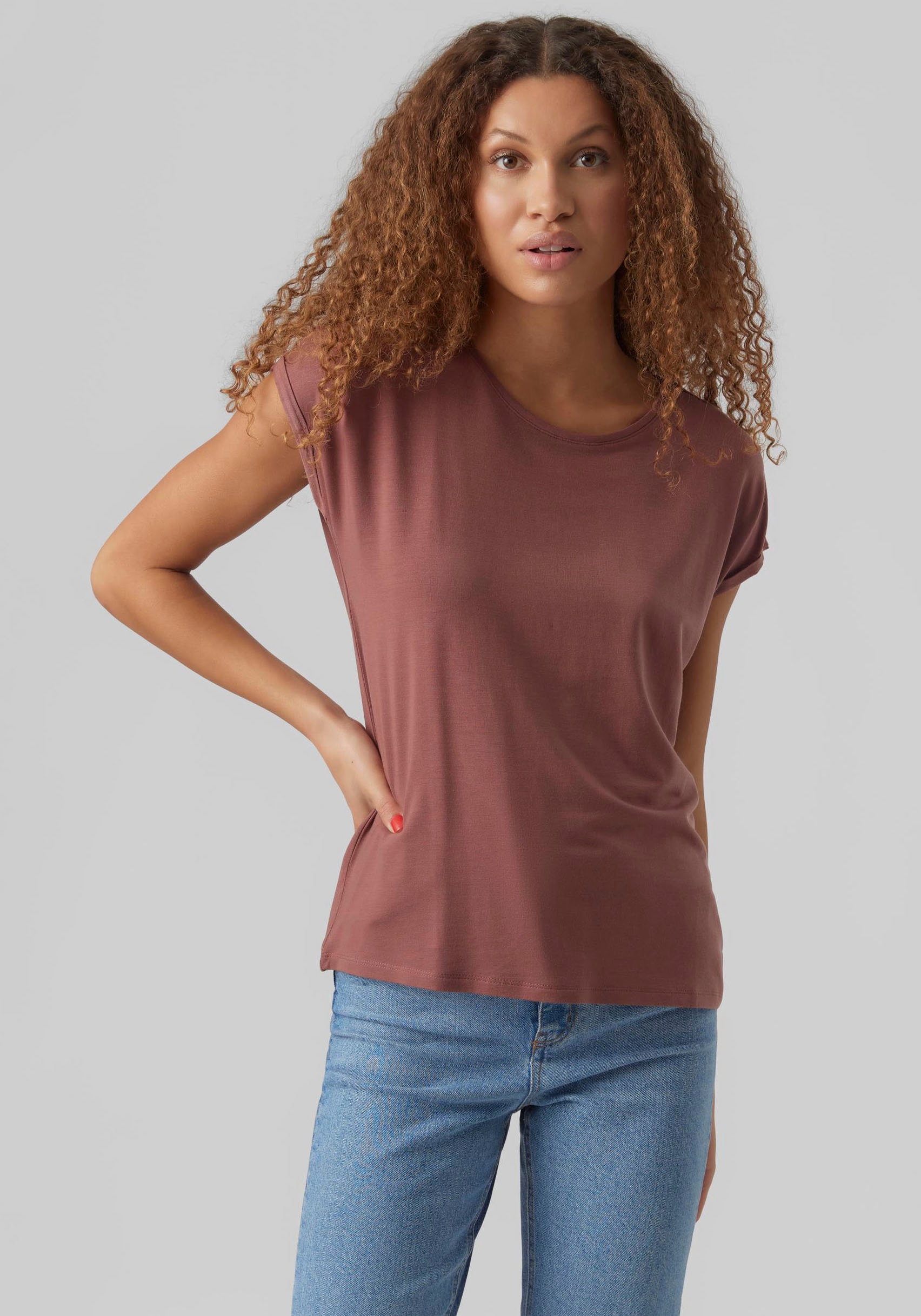 Vero Moda T-Shirt "VMAVA PLAIN SS TOP JRS NOOS" Materialmix, regular fit