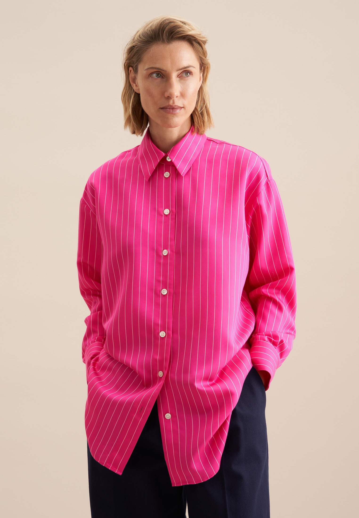 seidensticker Longbluse »Schwarze Rose« 1/1 Kragen Streifen