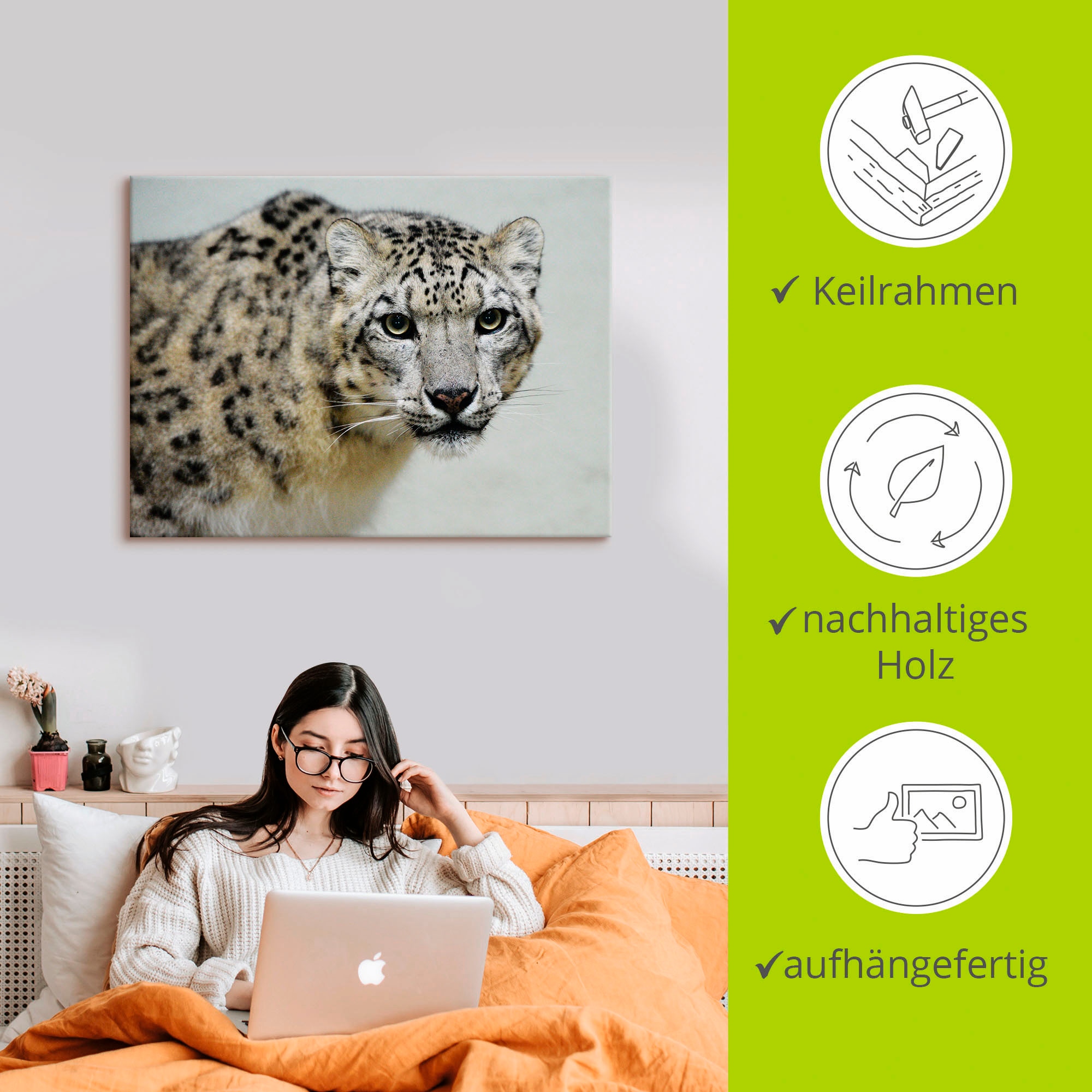Artland Wandbild »Schneeleopard«, Wildtiere, (1 St.), als Alubild, Outdoorbild, Leinwandbild in verschied. Grössen