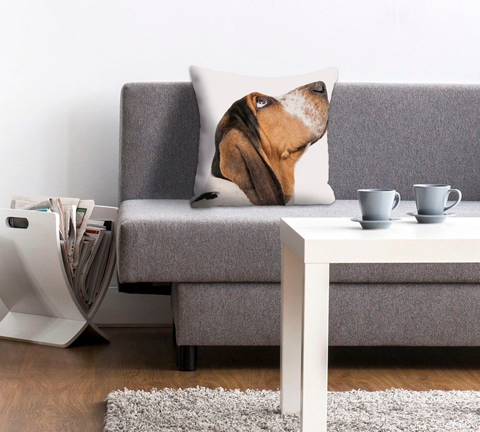 queence Dekokissen »Jens«, Hund mit Dackelblick, Kissenhülle ohne ...