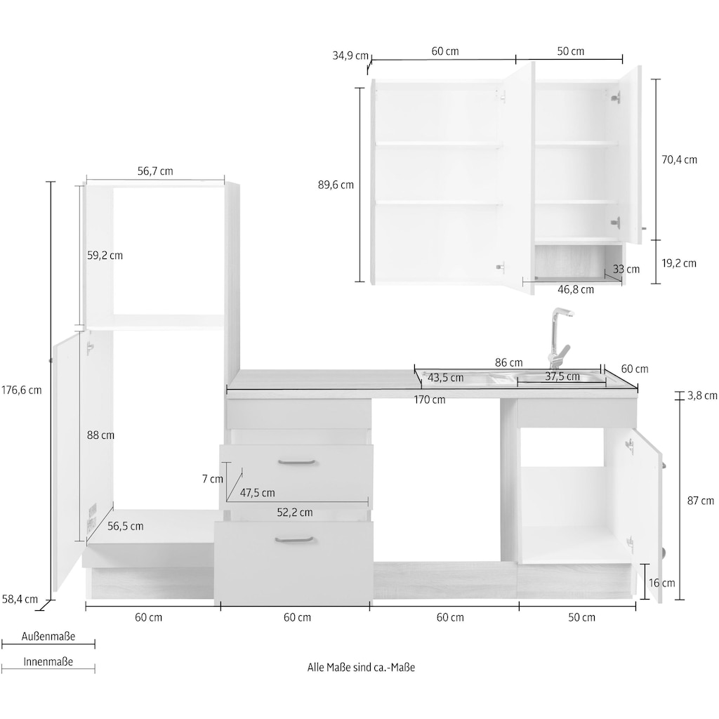 OPTIFIT Küchenzeile »Elga«, Premium-Küche, Soft-Close-Funktion, grossen Vollauszügen, Breite 230 cm
