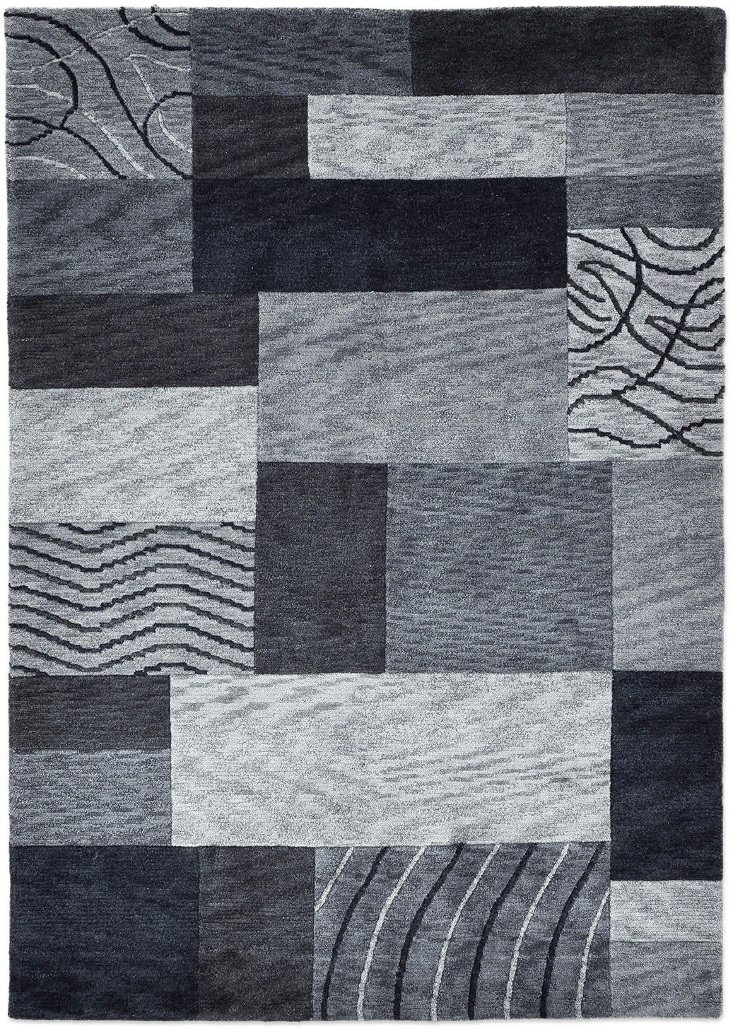 THEKO Wollteppich »Domas 4028«, rechteckig, 12 mm Höhe, Kurzflor, reine Wolle, handgeknüpft, modernes Patchwork Design
