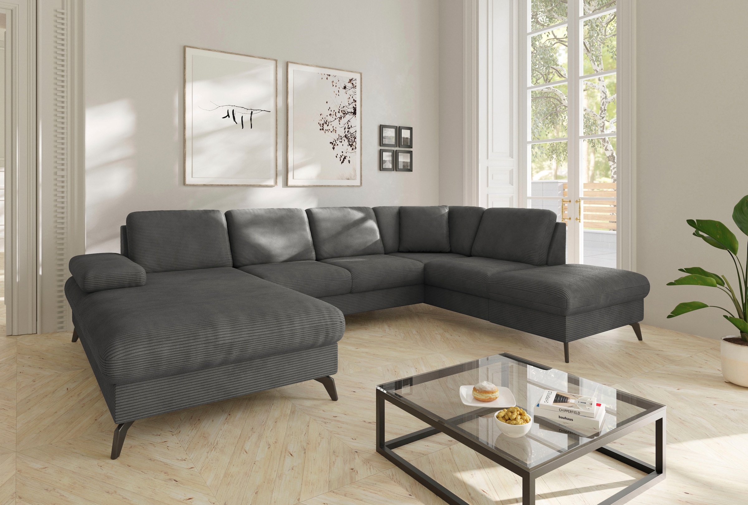 sit&more Wohnlandschaft »Morris Jubi U-Form«, inkl. Armteilfunktion und 1 Zierkissen, wahlweise mit Bettfunktion
