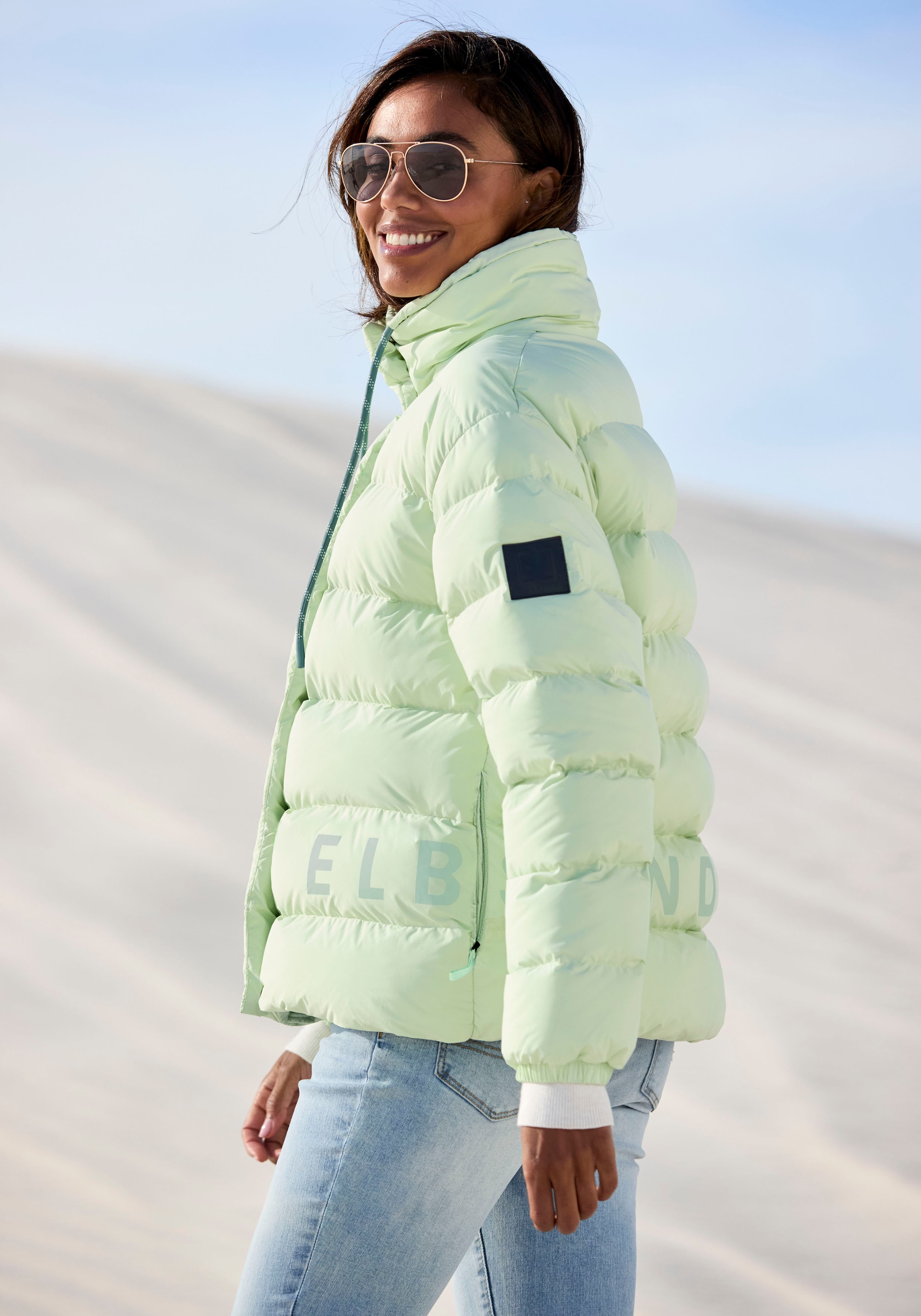 Elbsand Steppjacke, ohne Kapuze, mit hochschliessendem Kragen