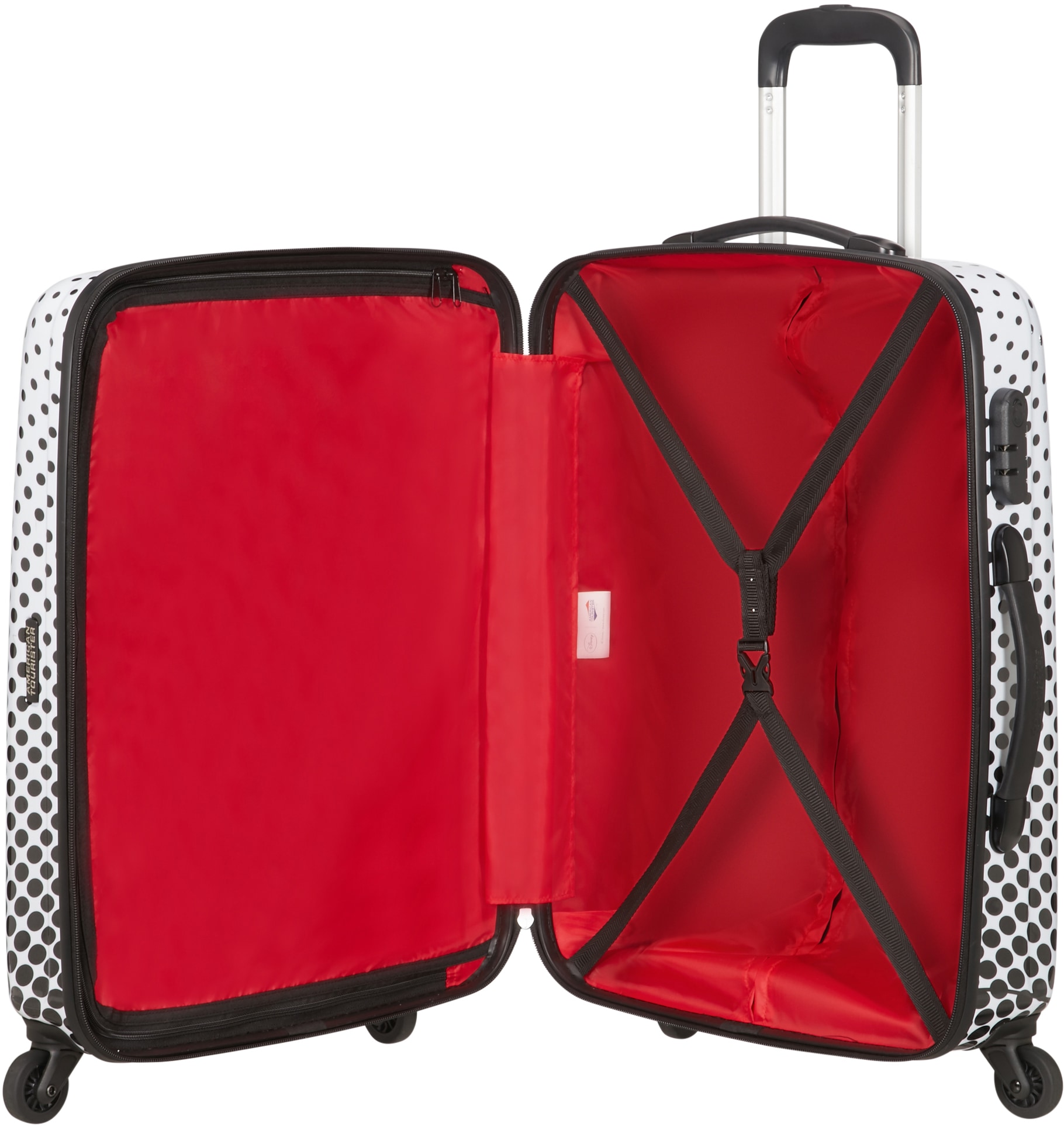 American Tourister® Hartschalen-Trolley »Disney Legends, Mickey Mouse Polka Dot, 65 cm«, 4 Rollen, Kinderreisekoffer Reisekoffer Aufgabegepäck TSA-Zahlenschloss