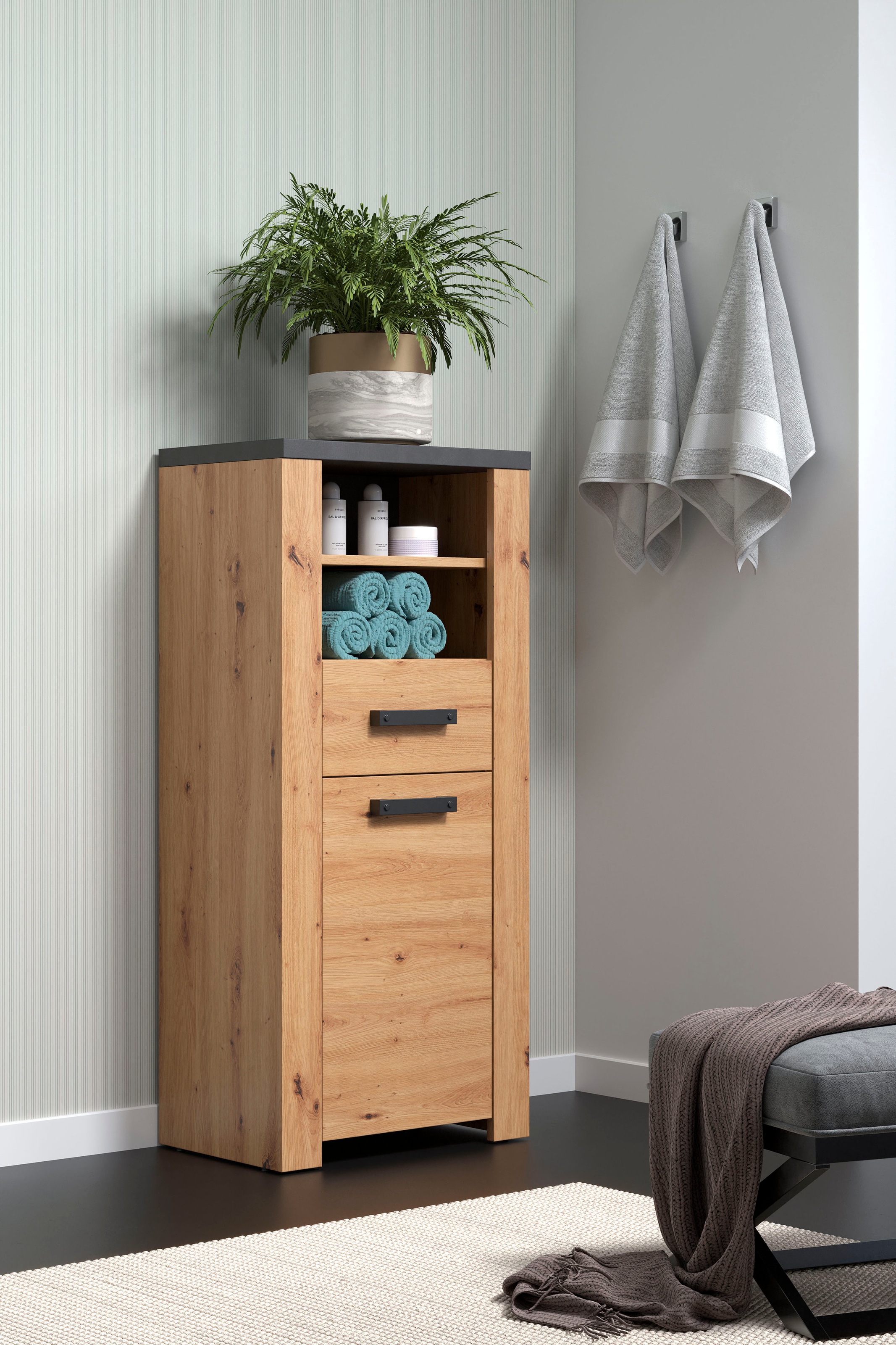 Home affaire Midischrank »Ambres«, (1 St.), Badschrank in matter Echtholzoptik - Masse (B/T/H) 53/35/118 cm