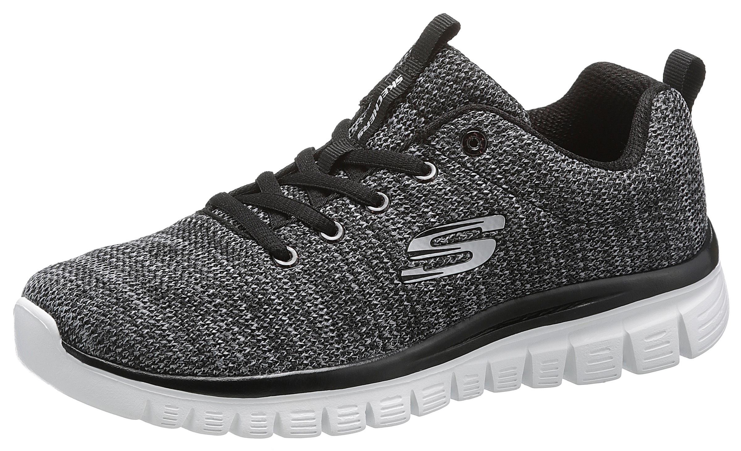 Skechers, Unisex, Sneaker »Graceful - Twisted Fortune« Freizeitschuh, Halbschuh, Schnürschuh mit Memory Foam, schwarz, weiß, 41, In modischer 