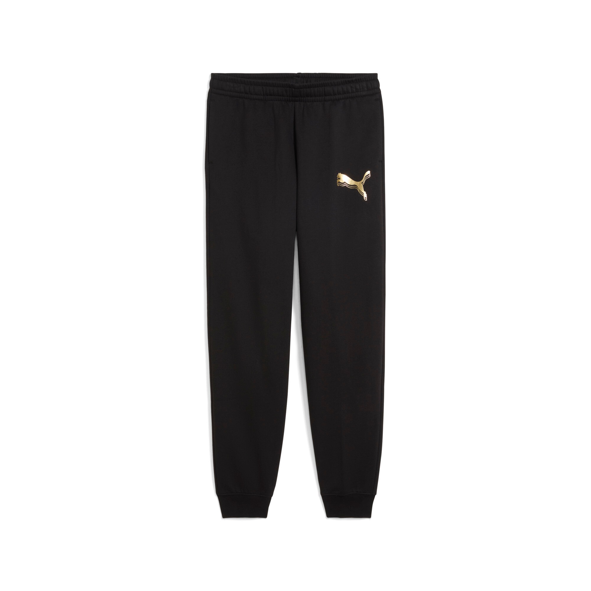 PUMA Trainingshose »ESS METALLIC HIGH-WAIST SWEATPANTS FL G« für entspannte Aktivitäten, aus Baumwolle und Polyester