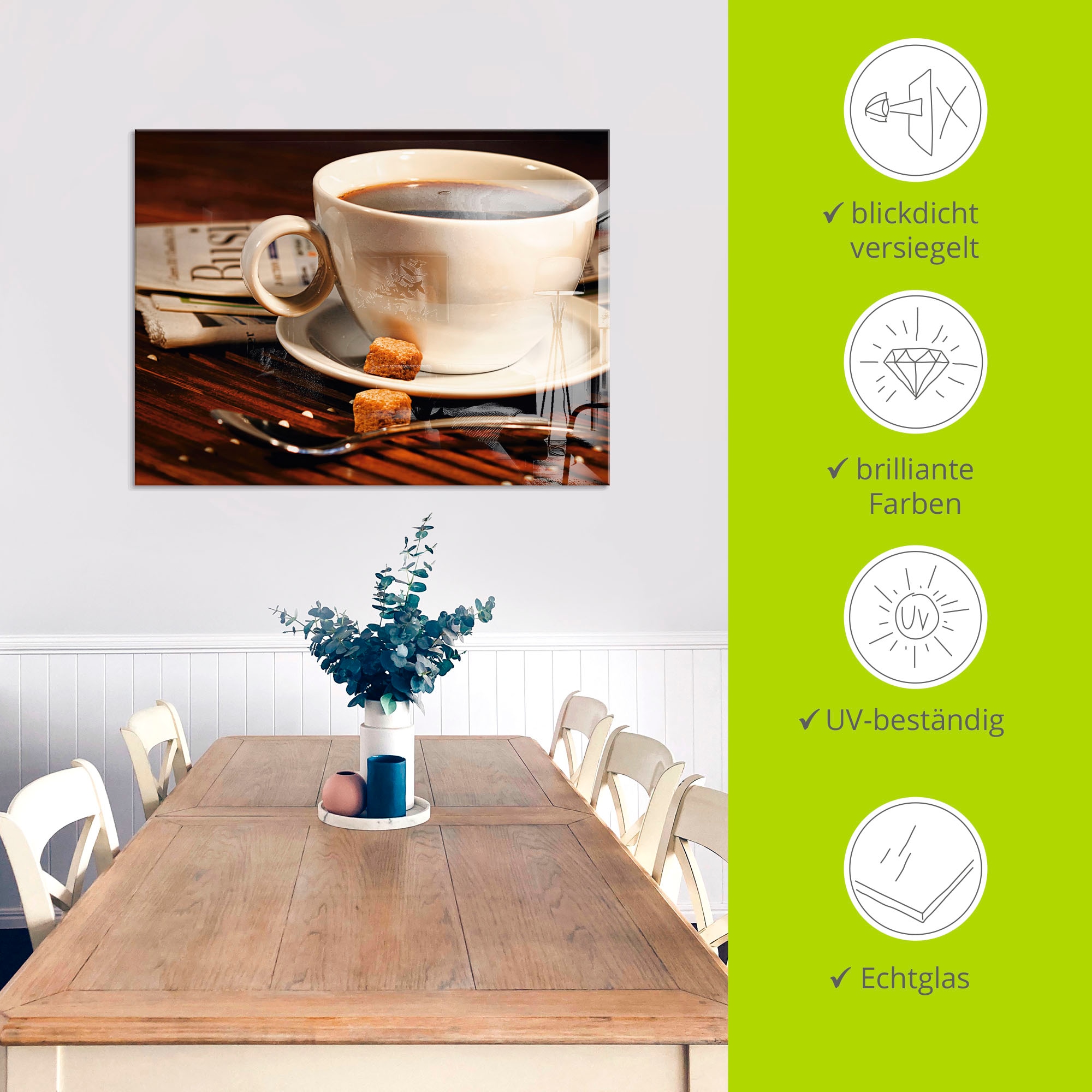 Artland Glasbild »Kaffeetasse und Zeitung«, Getränke, (1 St.), in verschiedenen Grössen