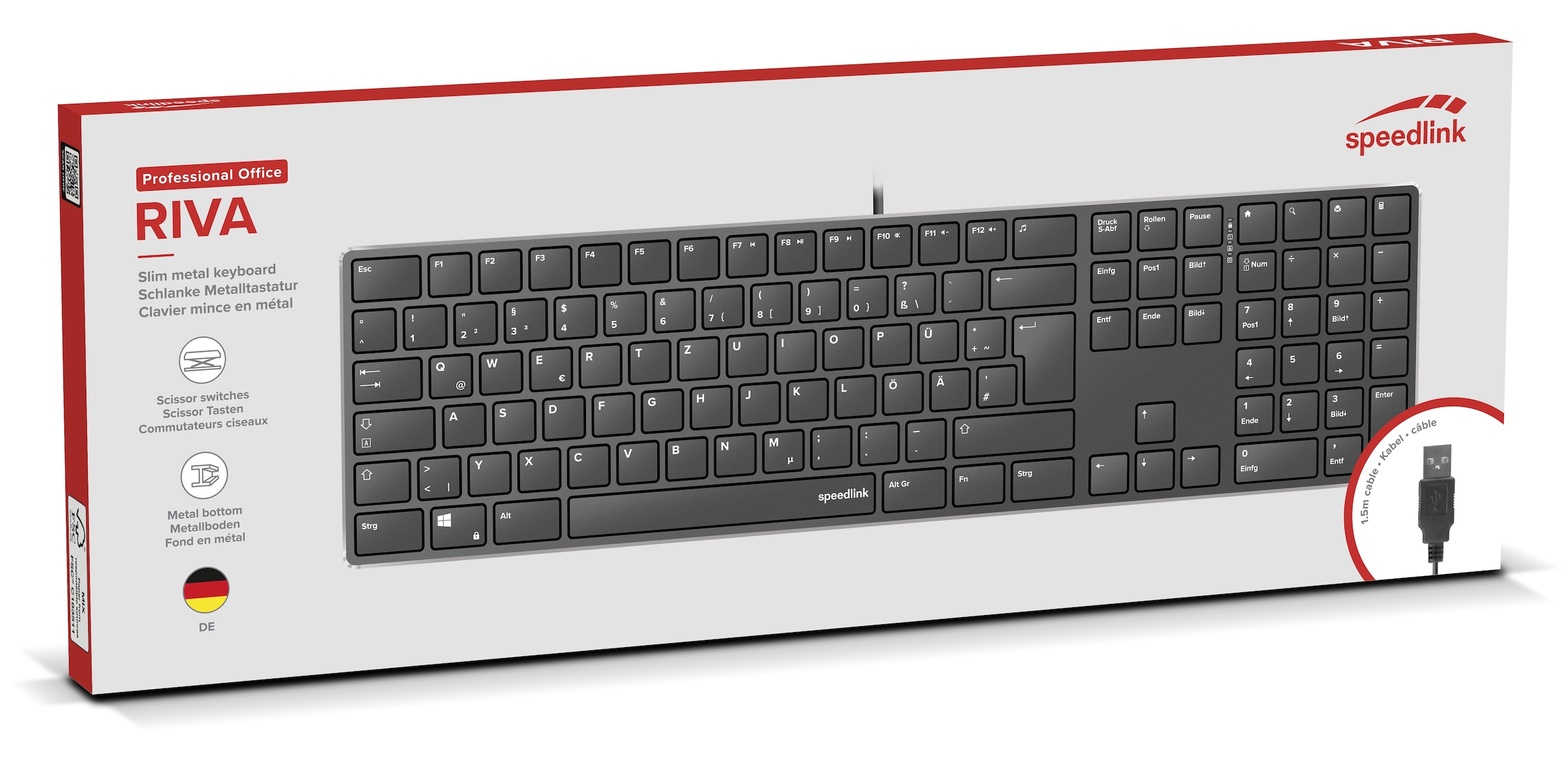 Speedlink Tastatur »RIVA Slim Metal Scissor, edles Metall Gehäuse«, kabelgebunden, DE-Layout
